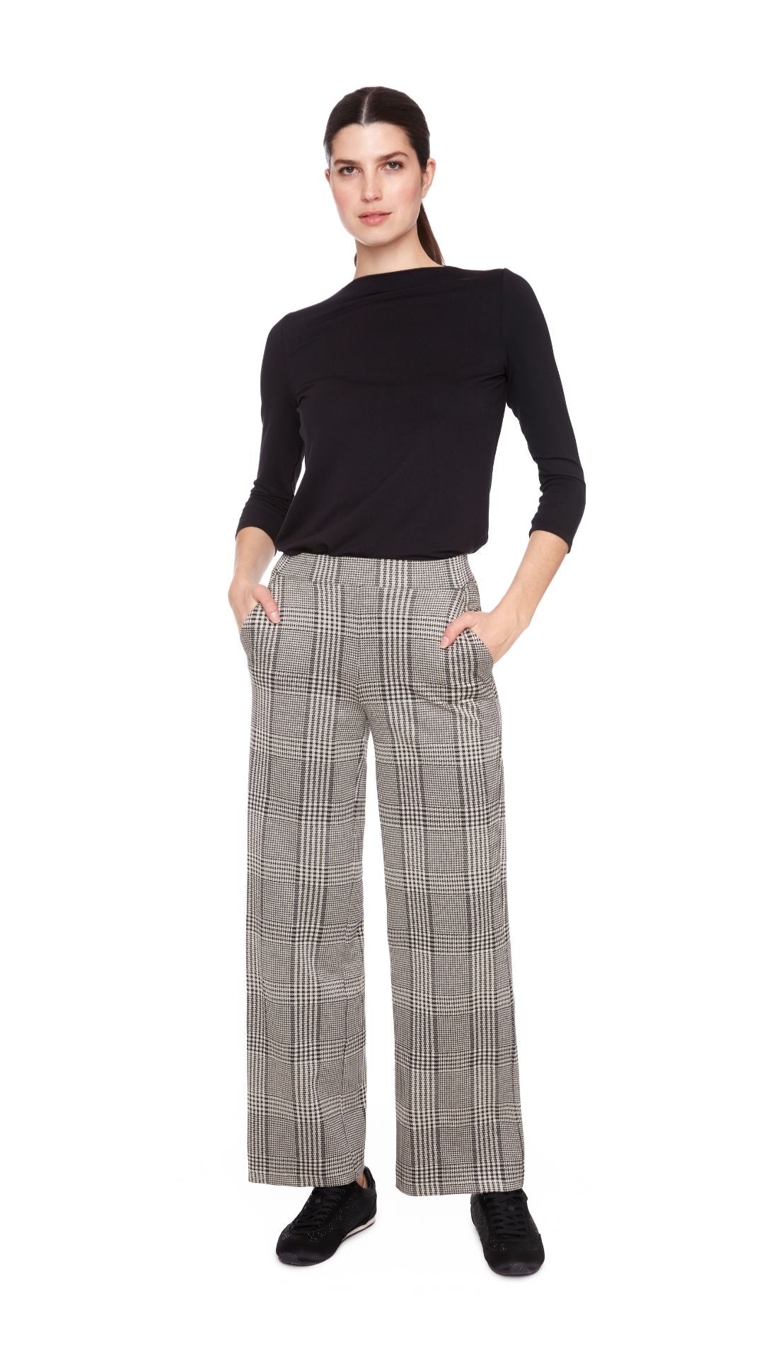Dogtooth Cropped Trousers - Beige
