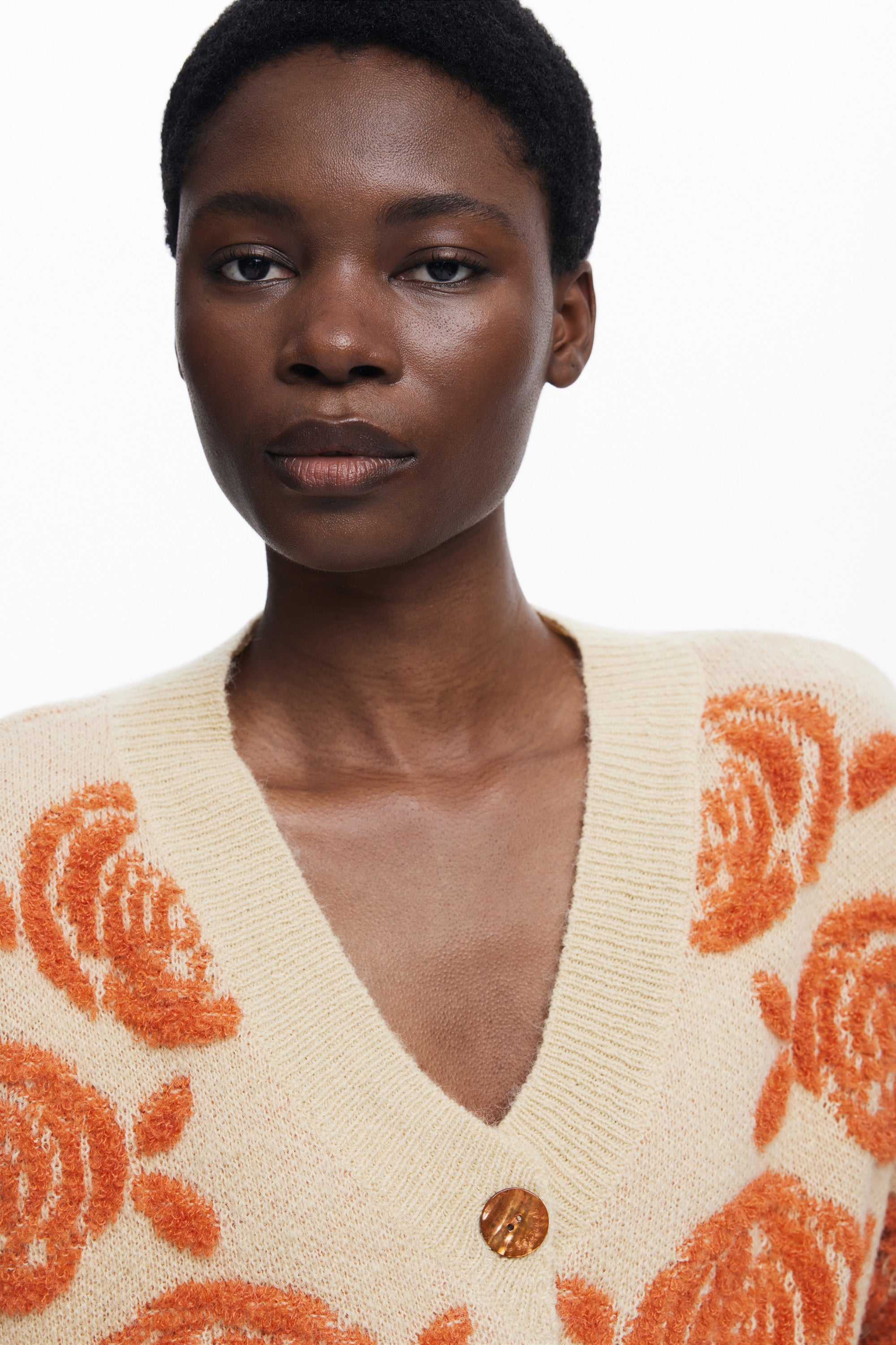 Rose Knit Cardigan - Beige/Orange