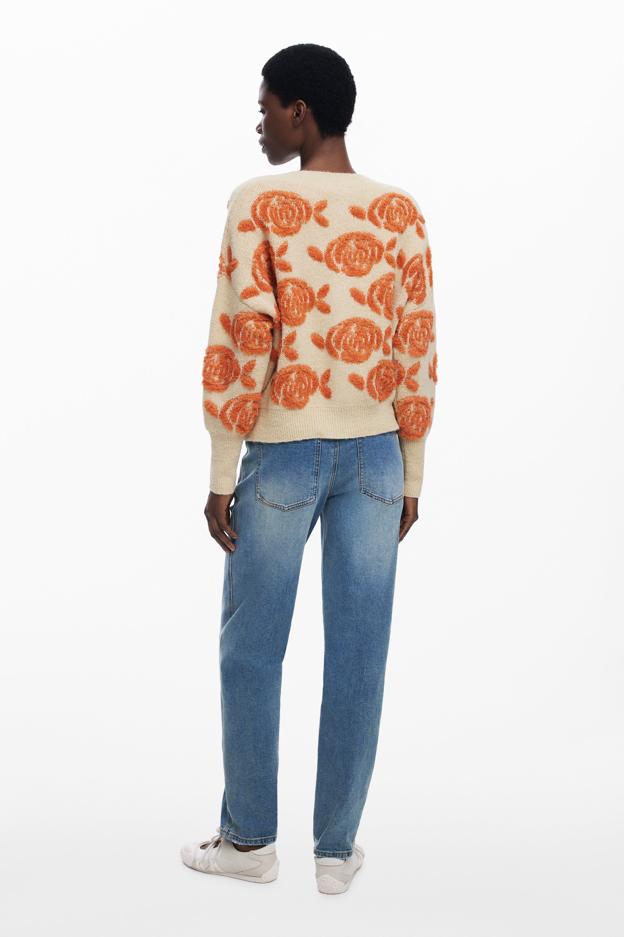 Rose Knit Cardigan - Beige/Orange