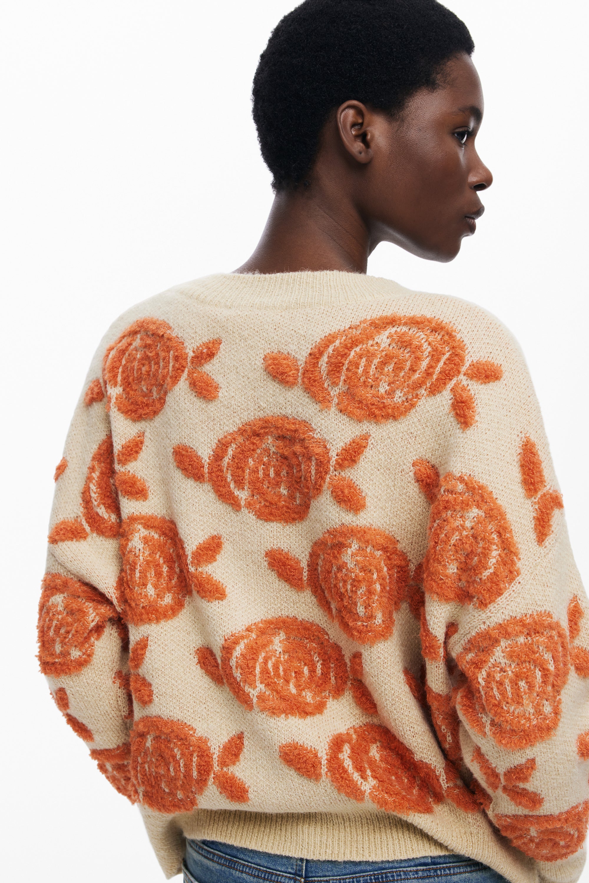 Rose Knit Cardigan - Beige/Orange