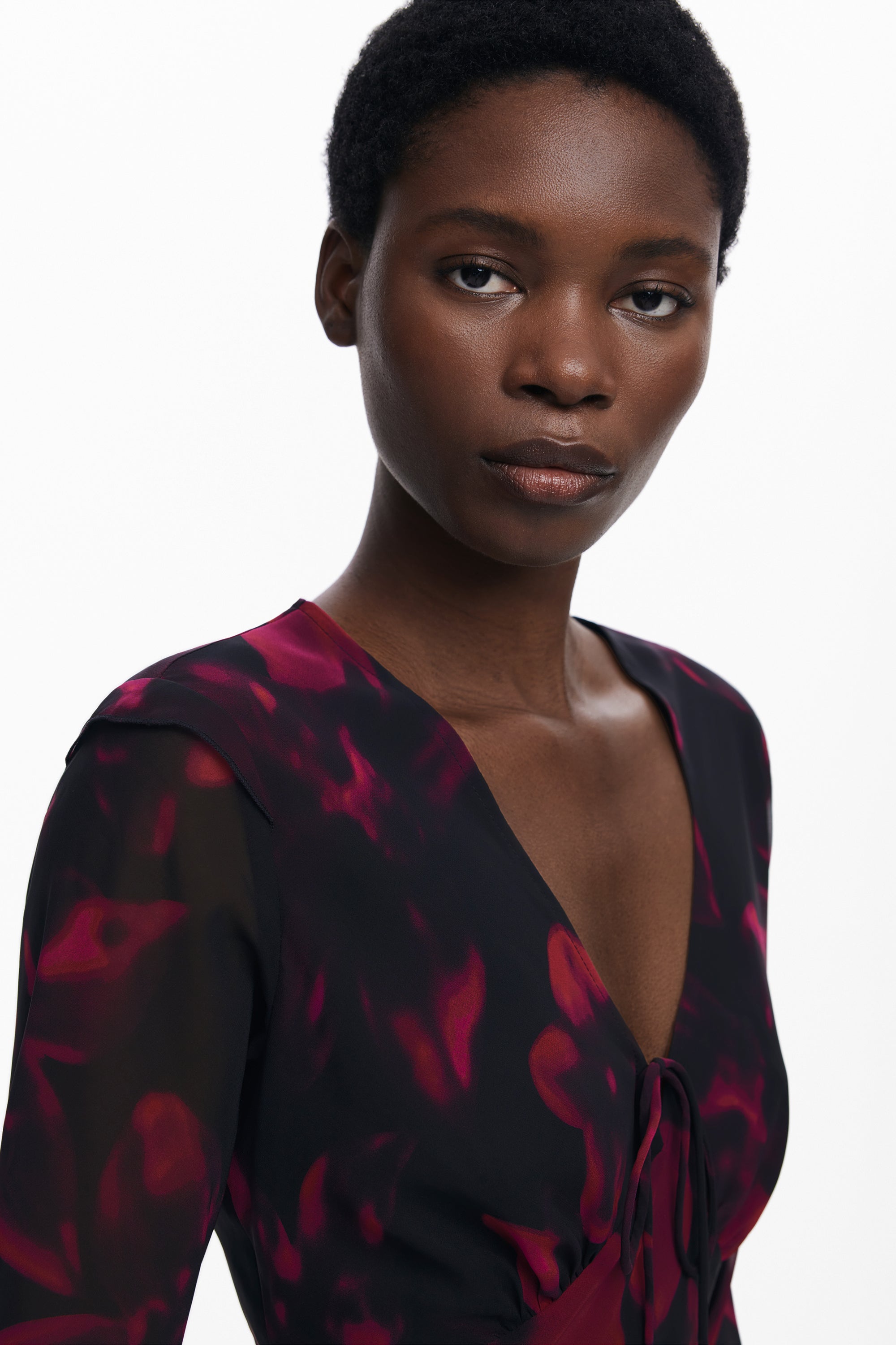 Floral Sheer Detail Long Dress - Black/Plum