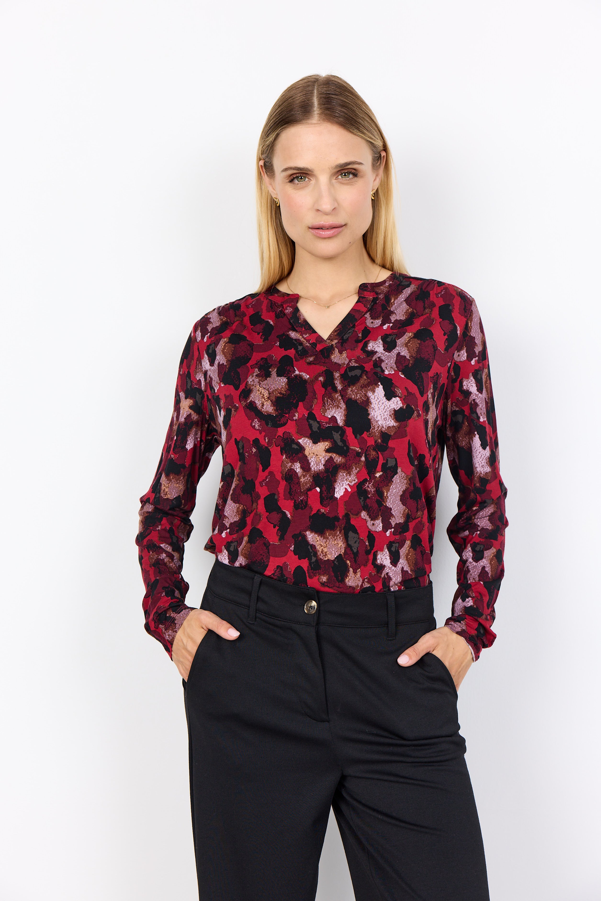 Marcia Animal Print Blouse - Red Multi