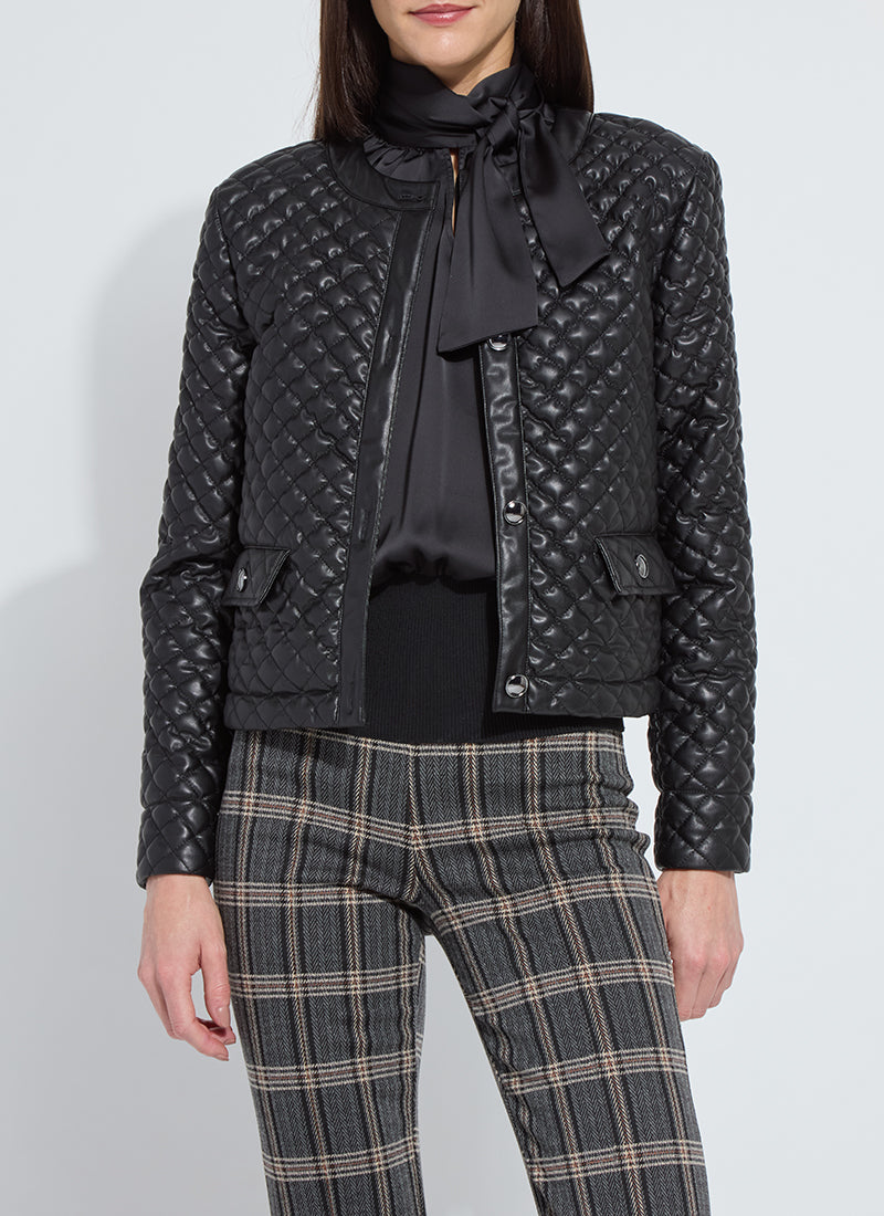 Aurelie Quilted Vegan Leather Jacket - Black