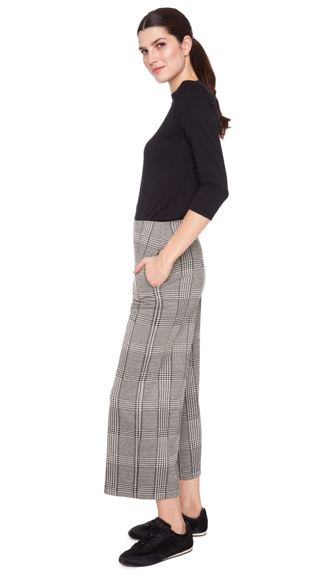 Dogtooth Cropped Trousers - Beige