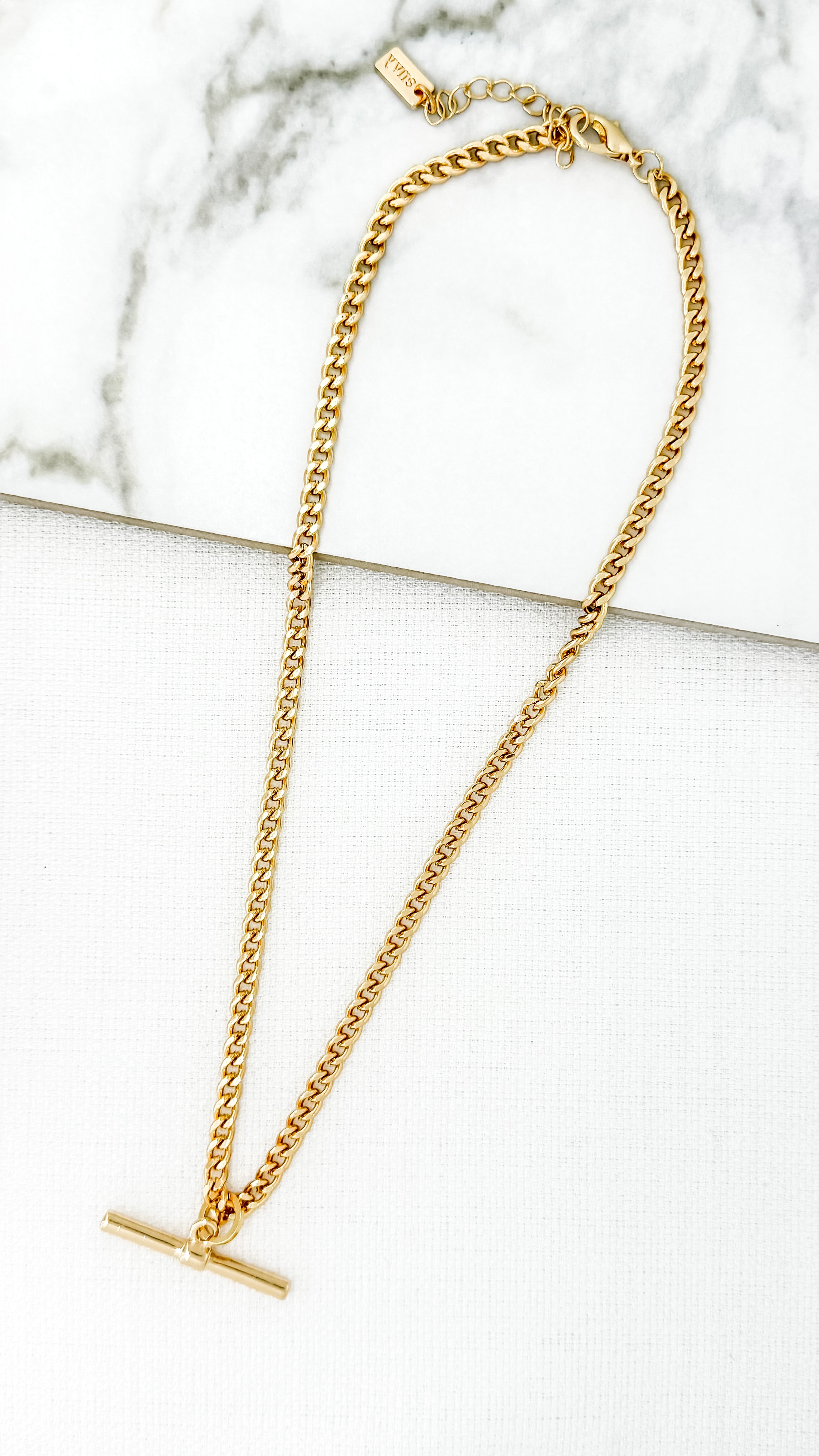 Short T-Bar Necklace - Gold