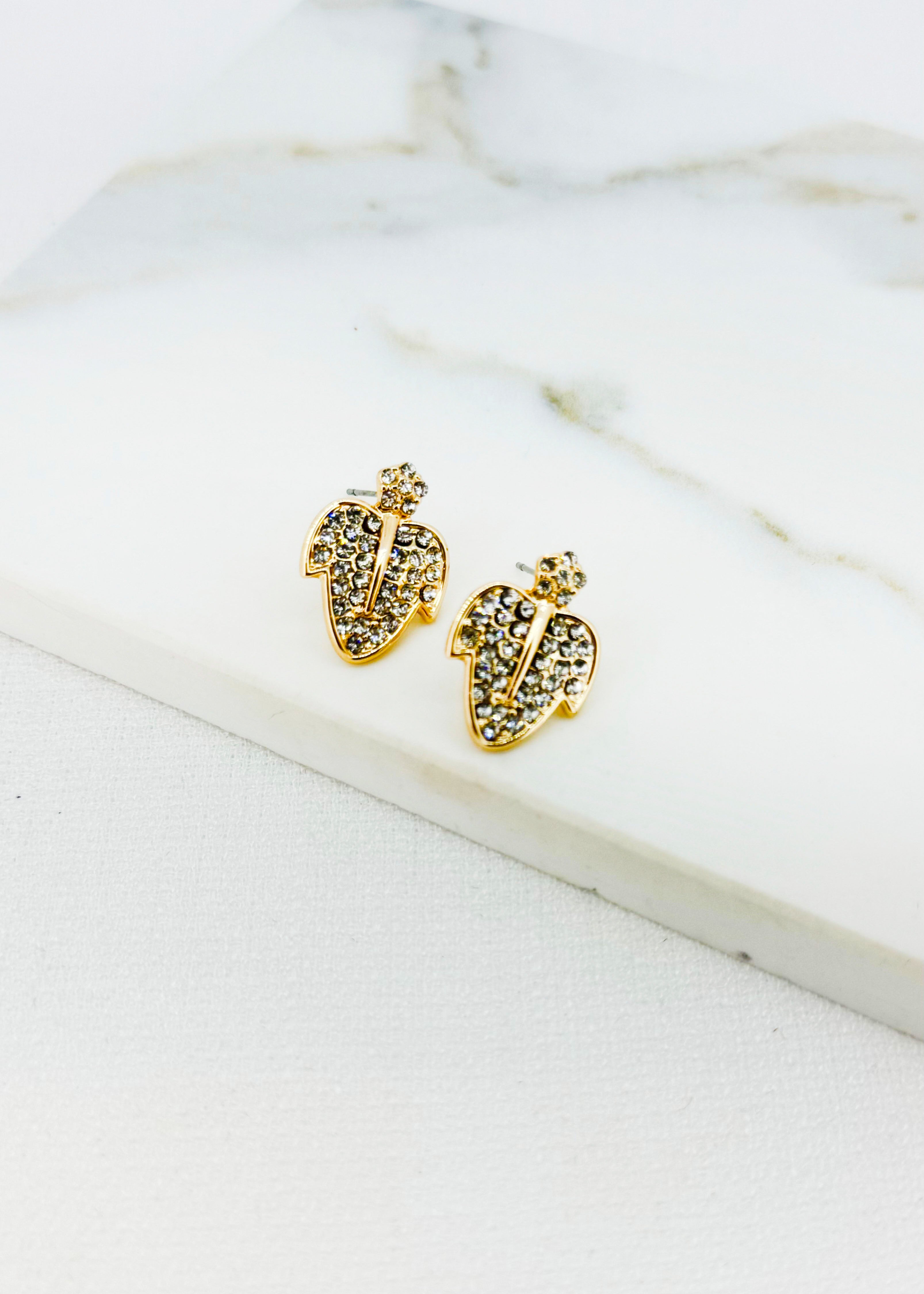 Sparkle Leaf Earrings - Gold