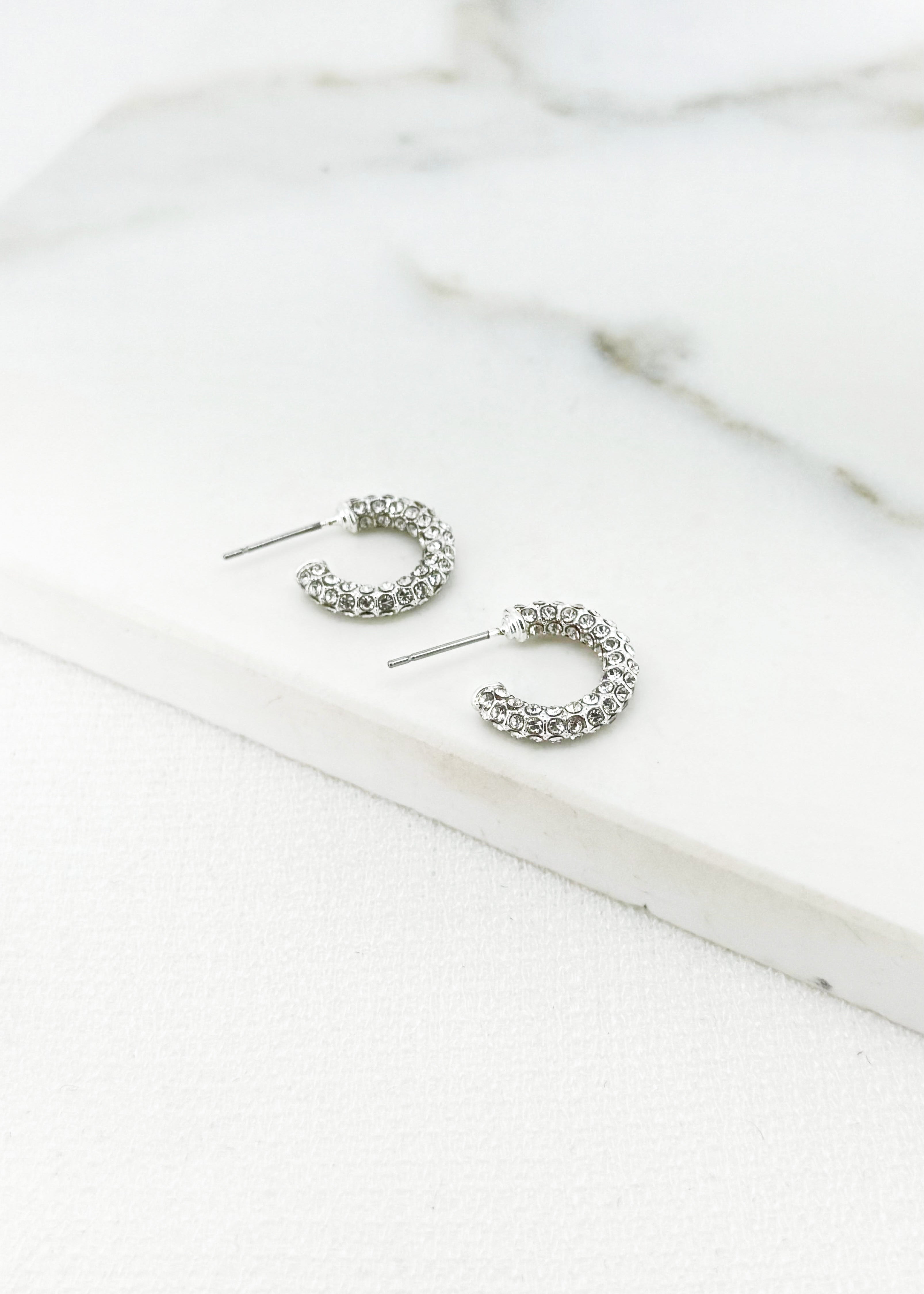 Small Sparkle Hoop Earrings - Silver