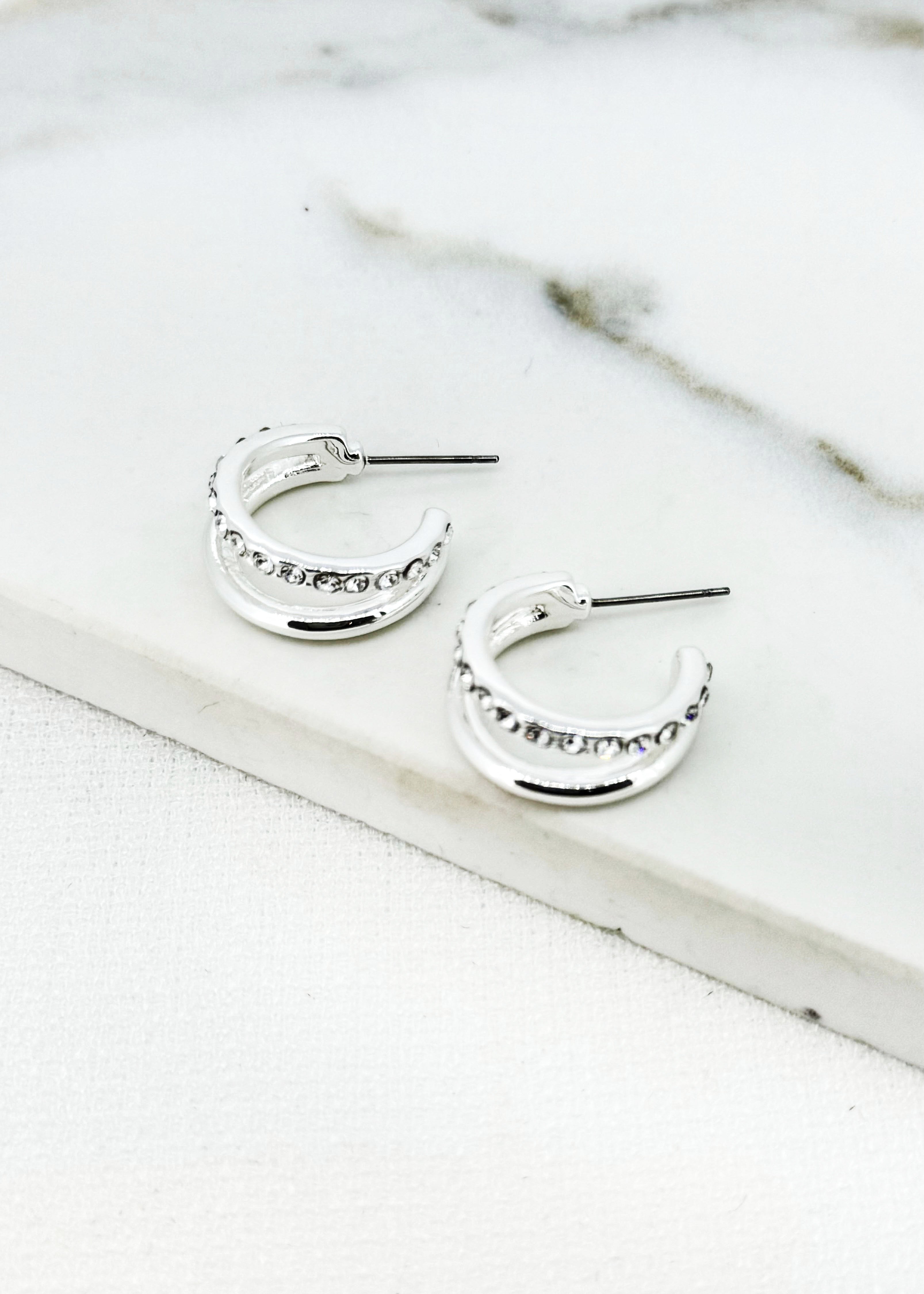 Small Double Hoop Earrings - Silver