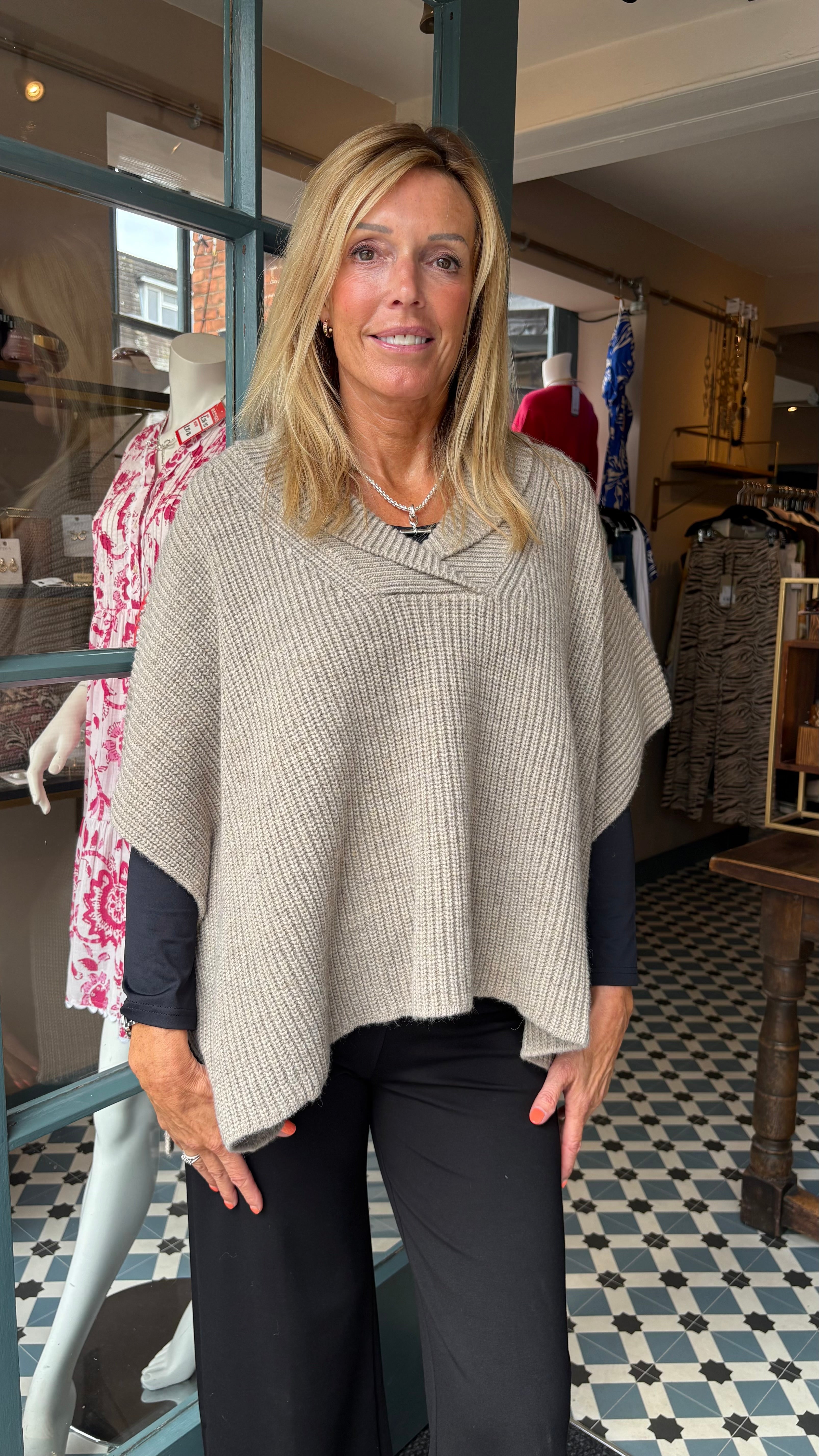 Ribbed Poncho - Taupe
