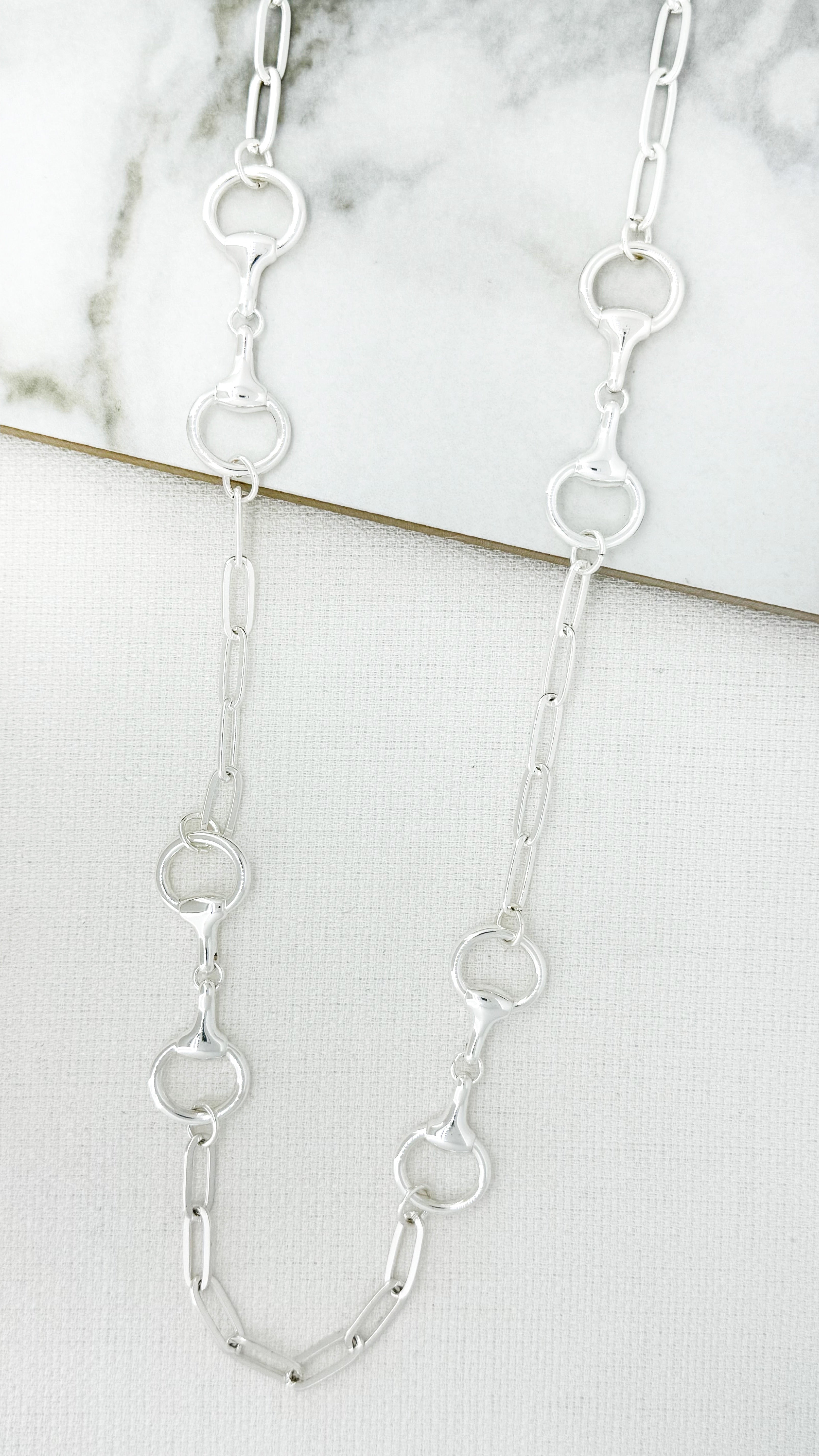 Long Double Clasp Necklace - Silver