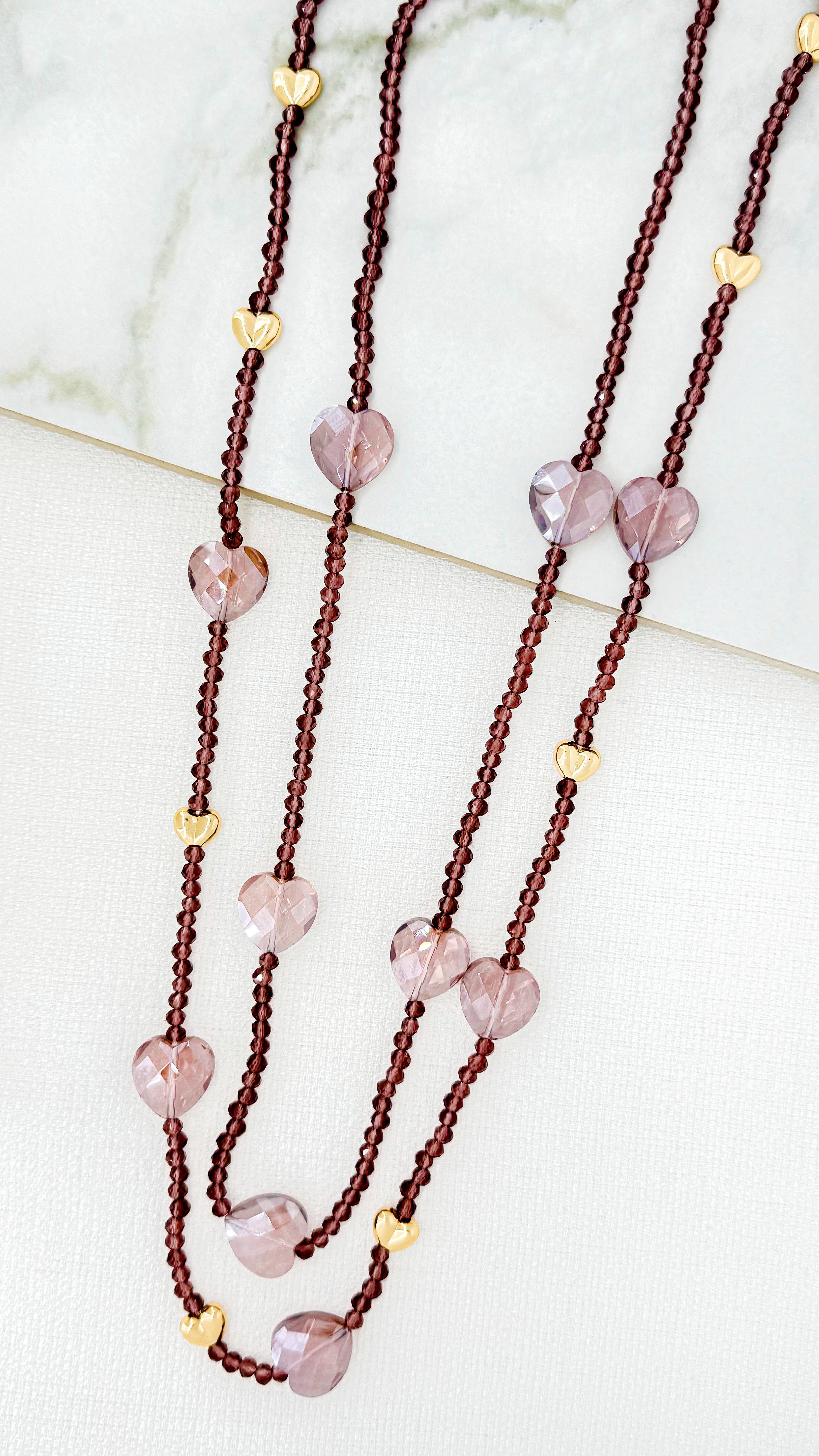 Long Heart Necklace - Pink