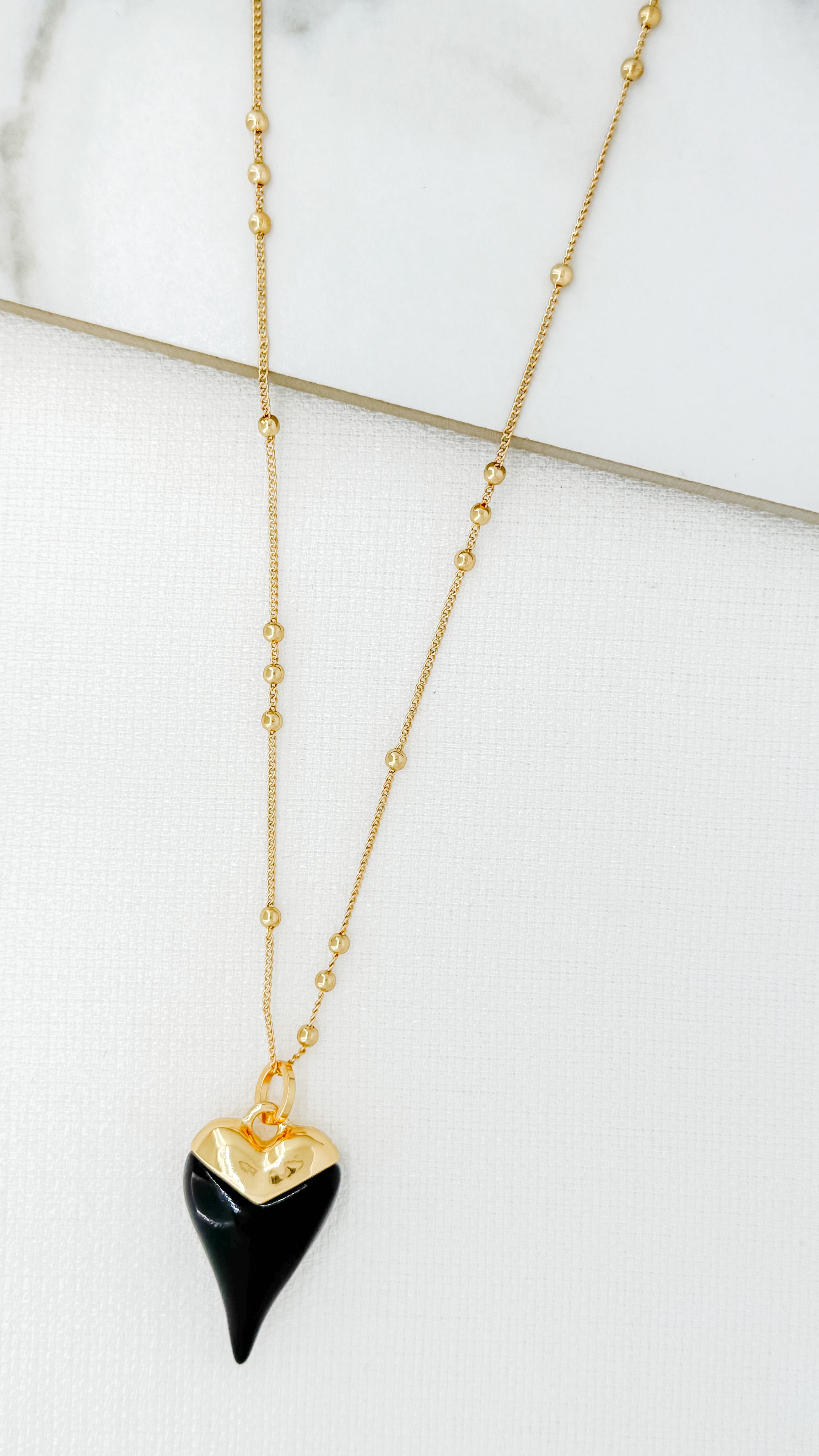 Long Heart Necklace - Gold/Black