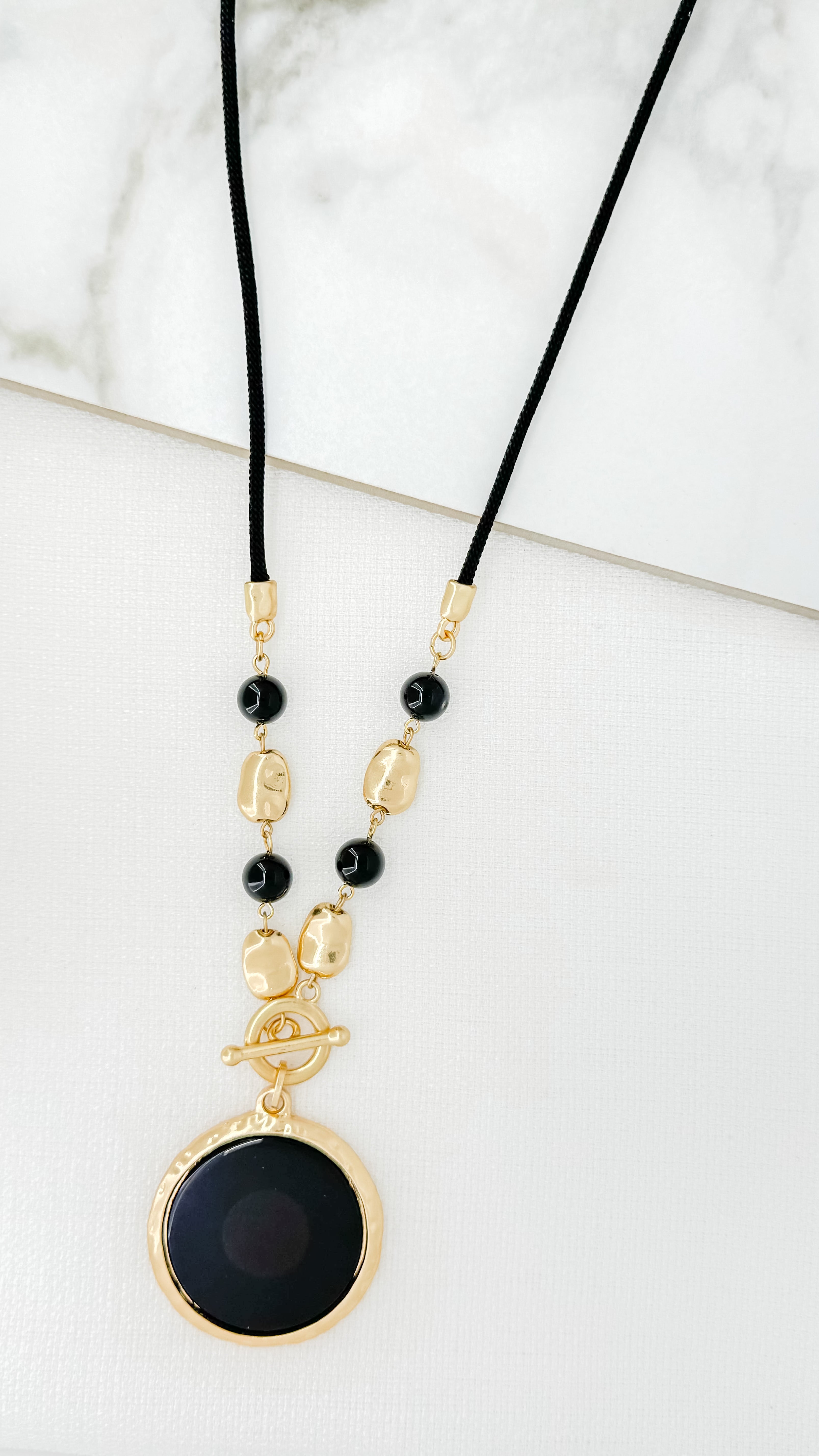 Long Disc Necklace - Gold