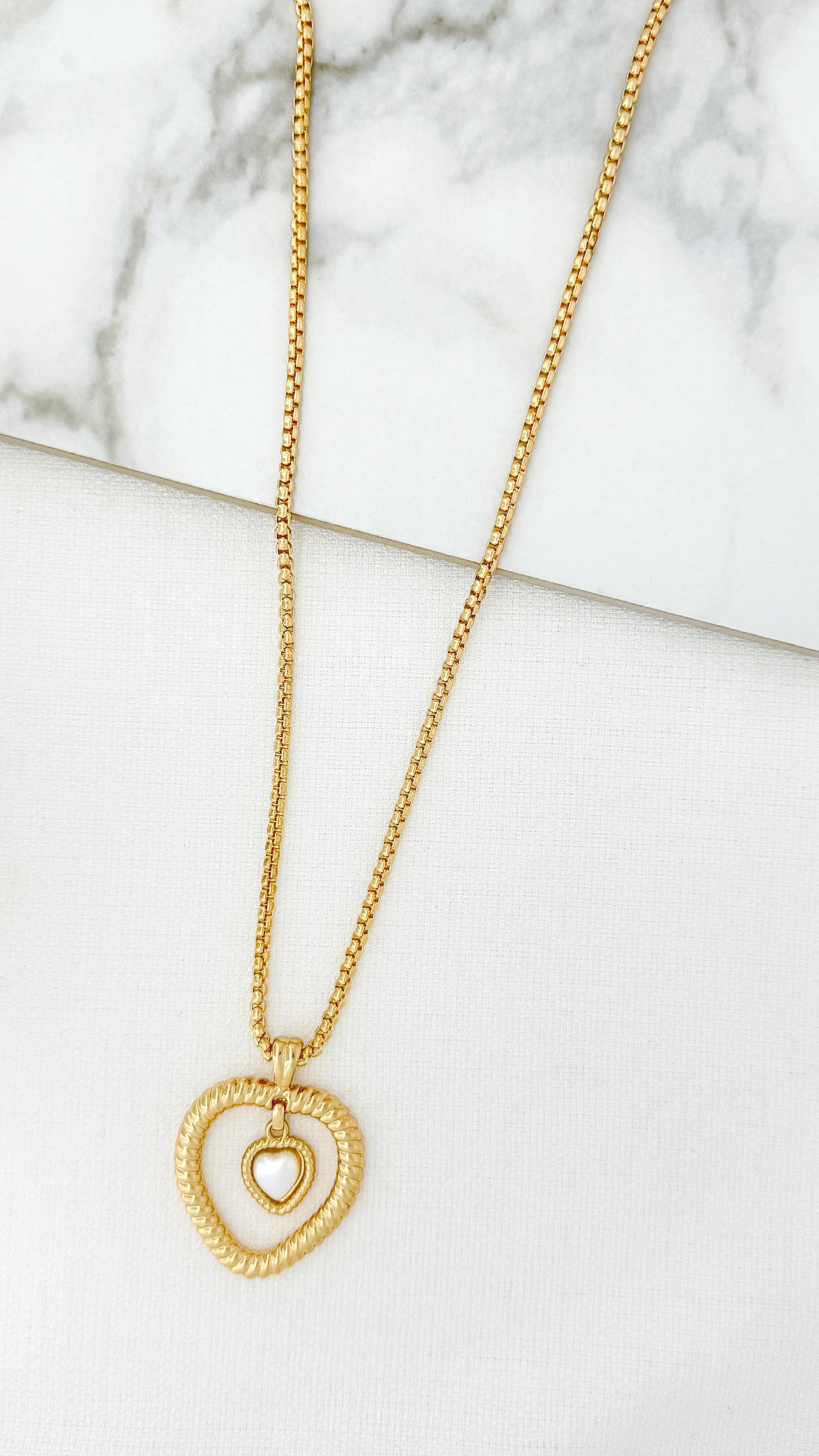 Long Heart Necklace - Gold