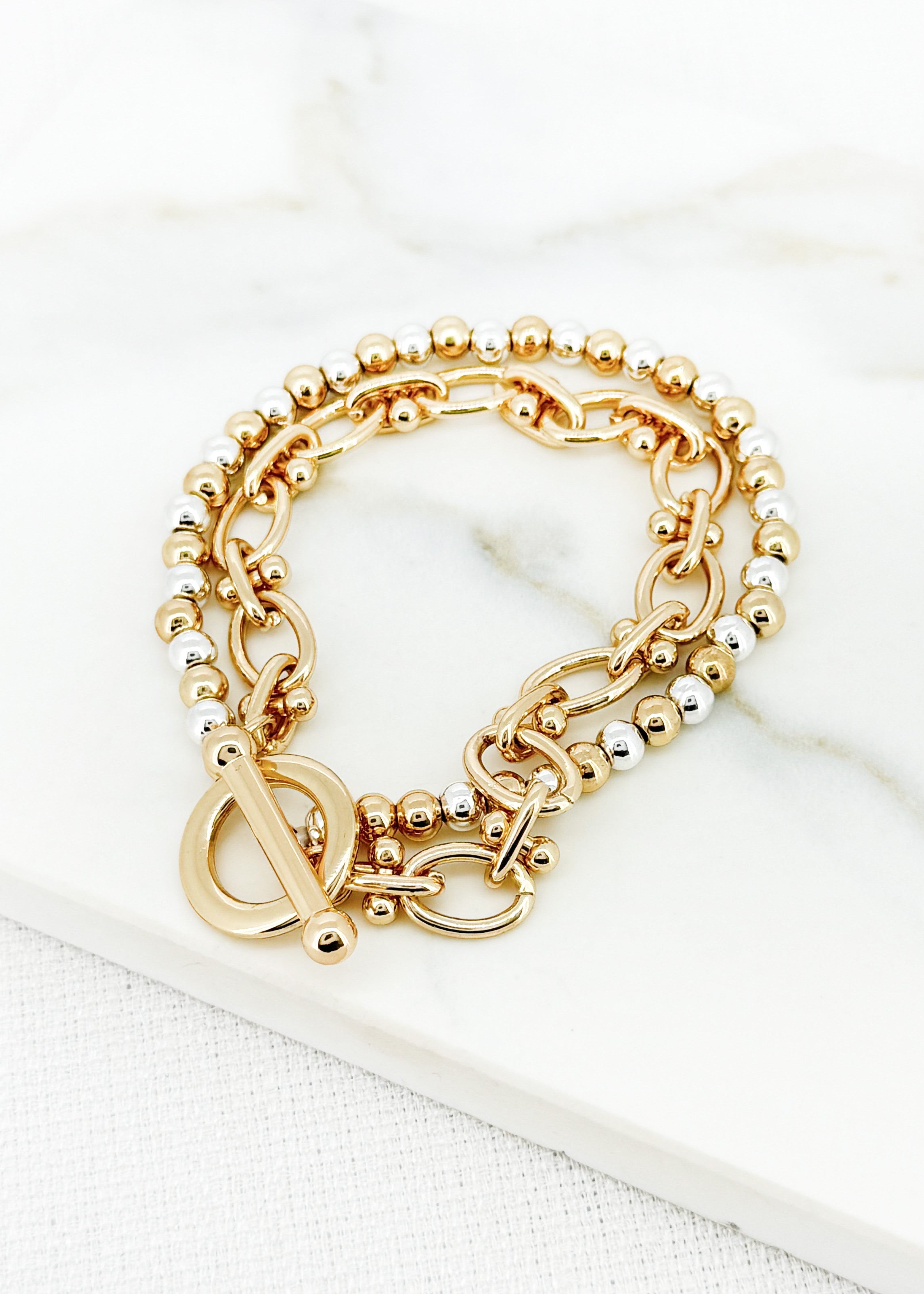Double Bead/Chain Bracelet - Gold/Silver