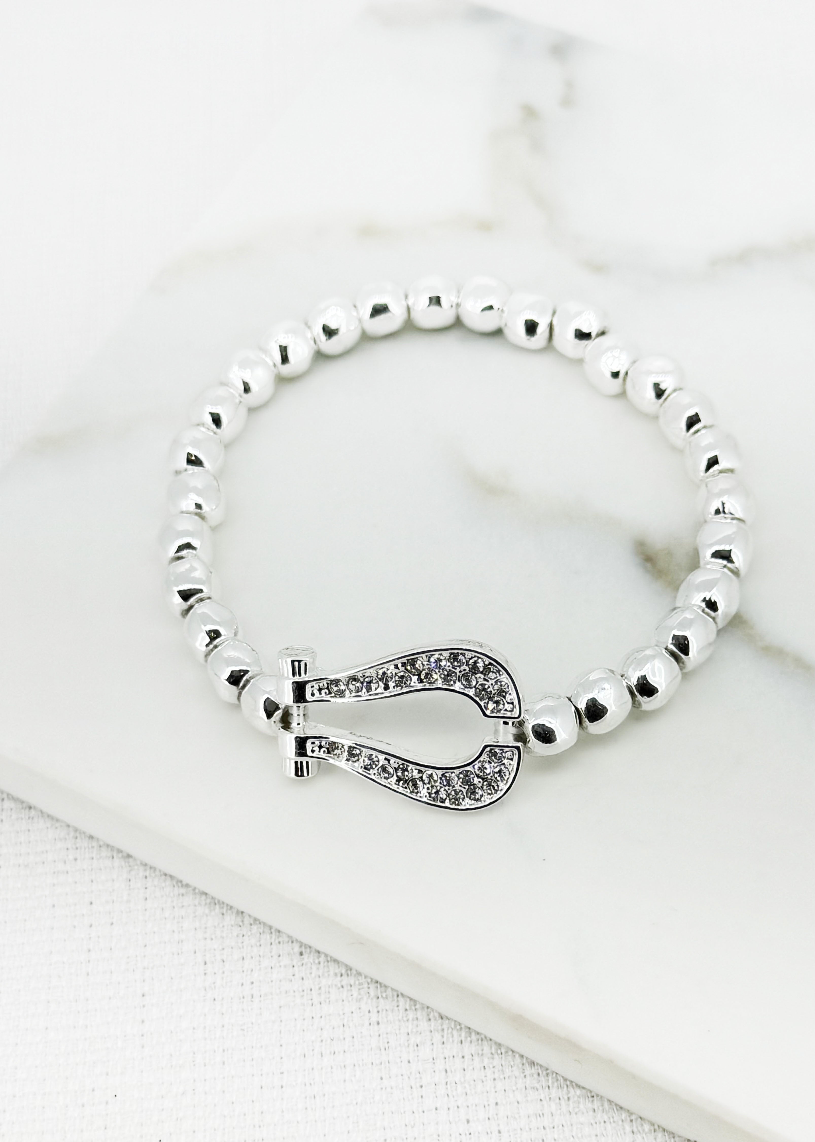 Stretch Beaded Diamante Bracelet - Silver