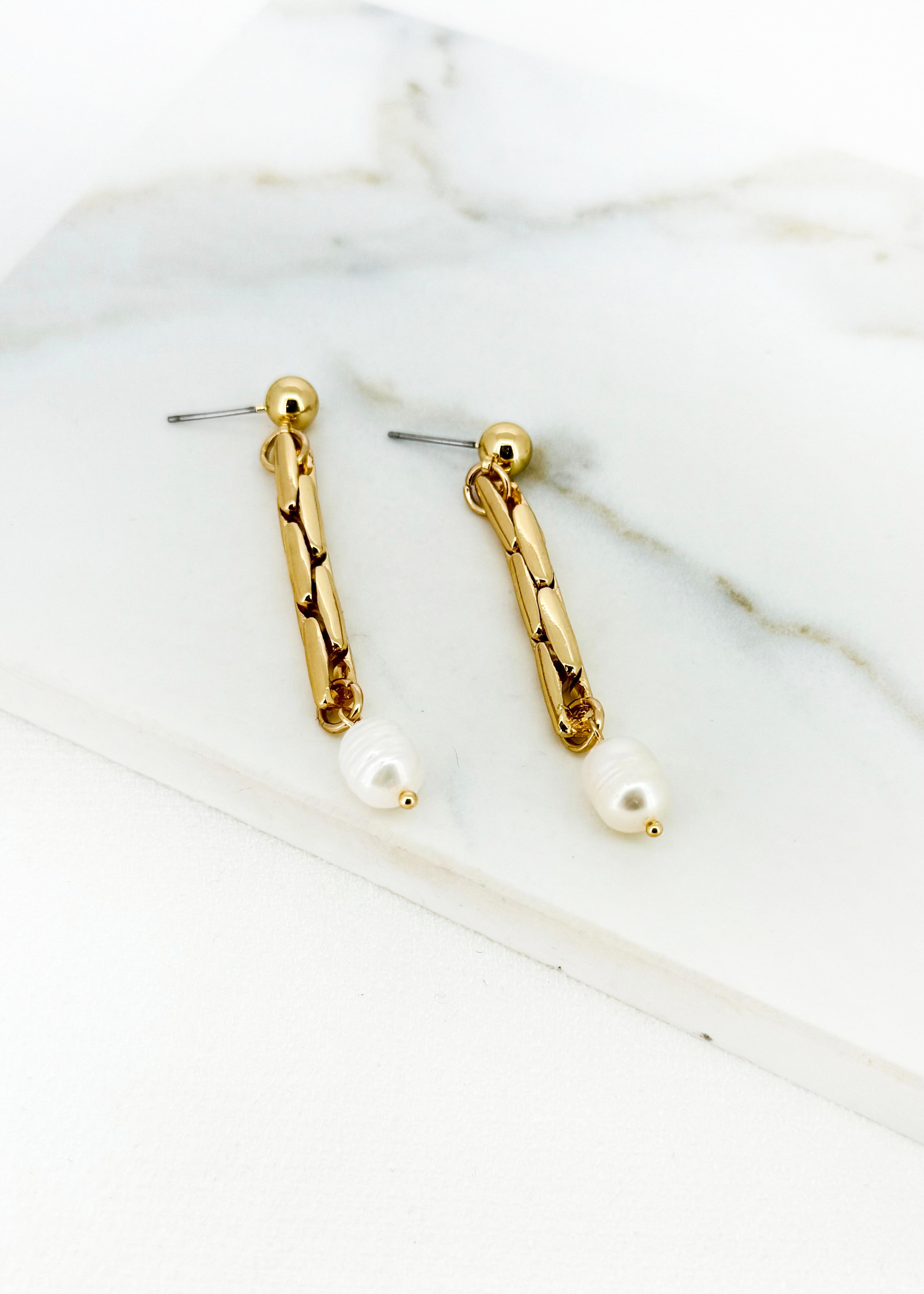 Long Drop Pearl Earrings - Gold