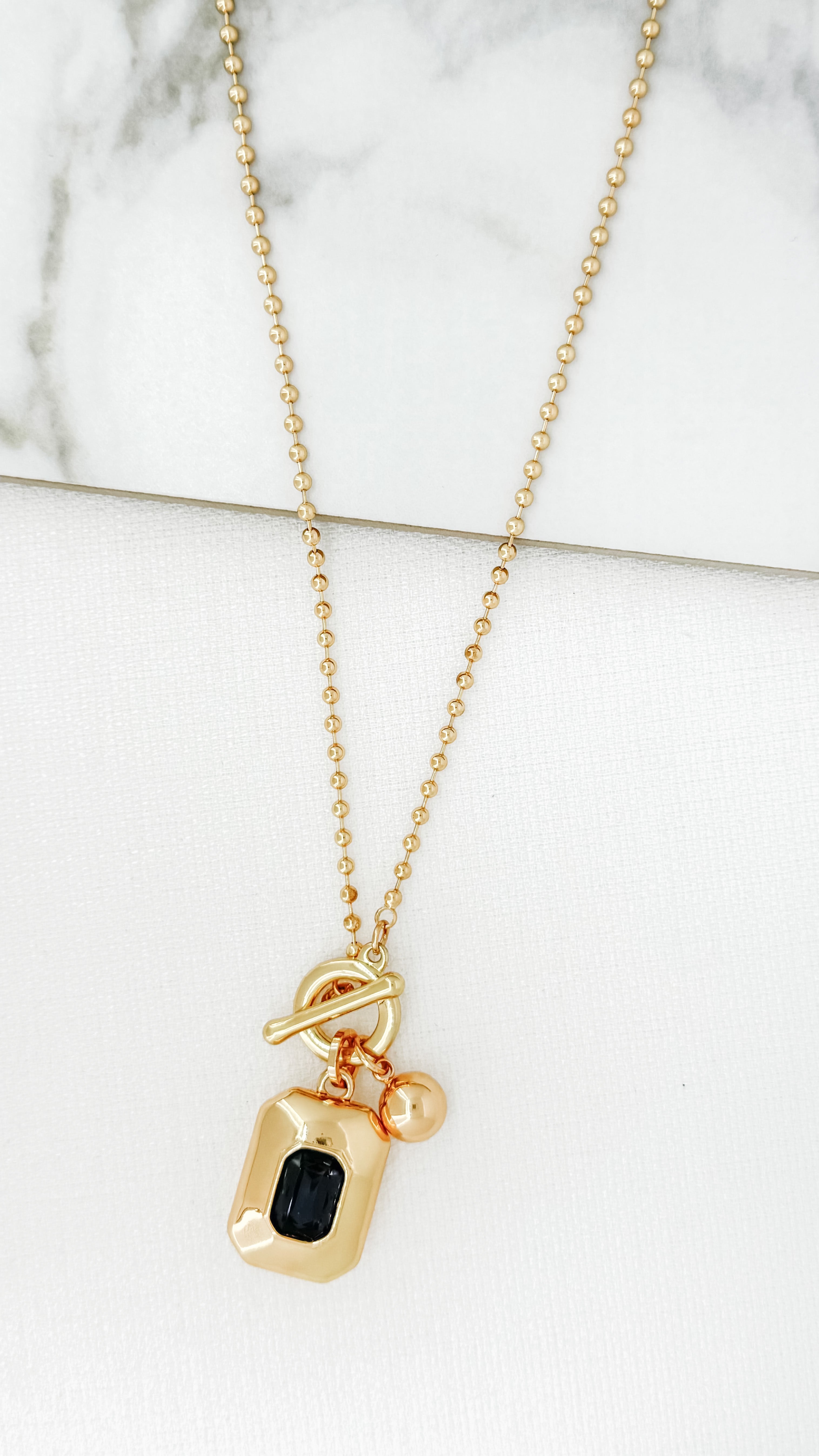 Long Blue Stone Necklace - Gold