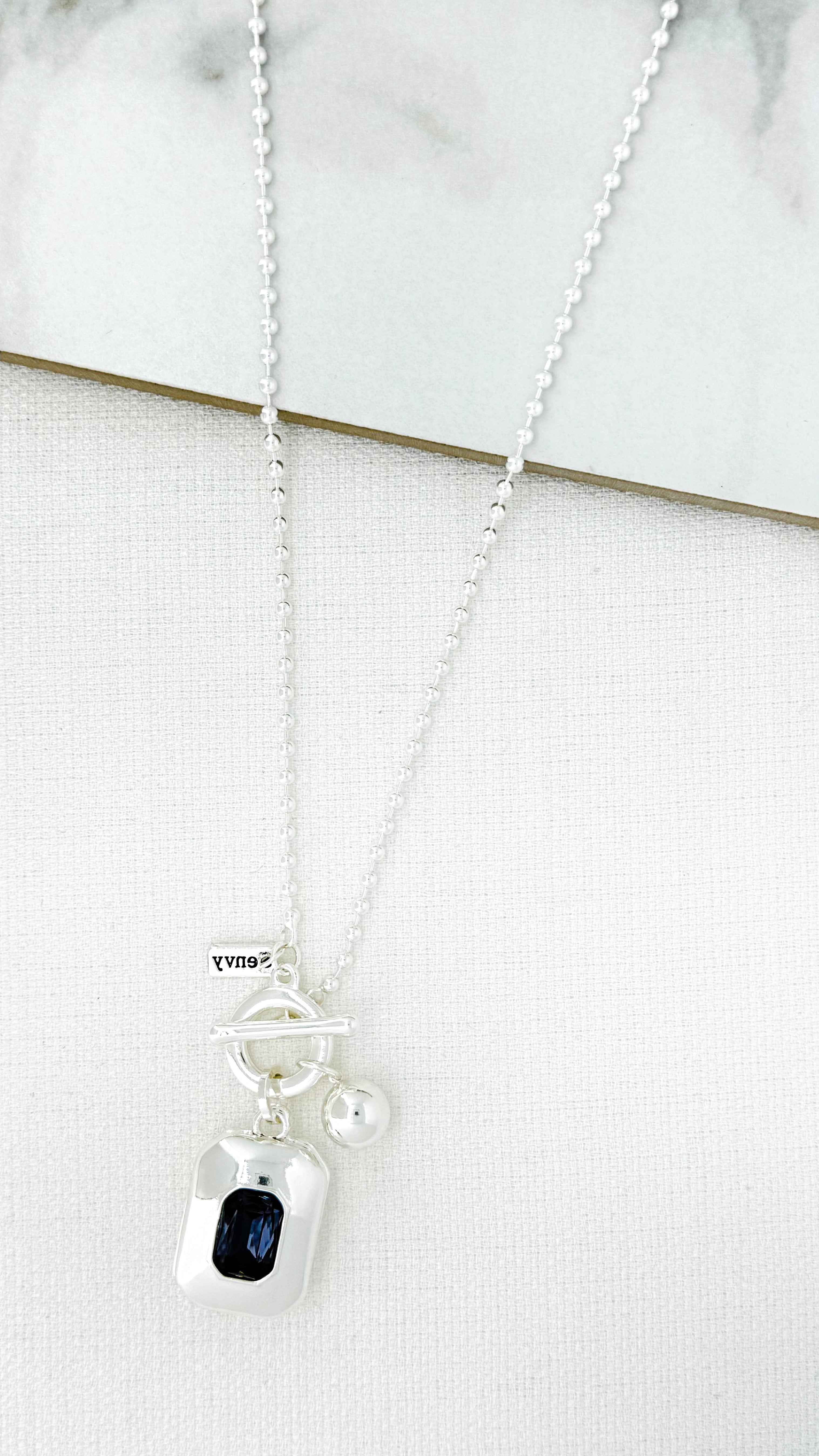 Long Blue Stone Necklace - Silver