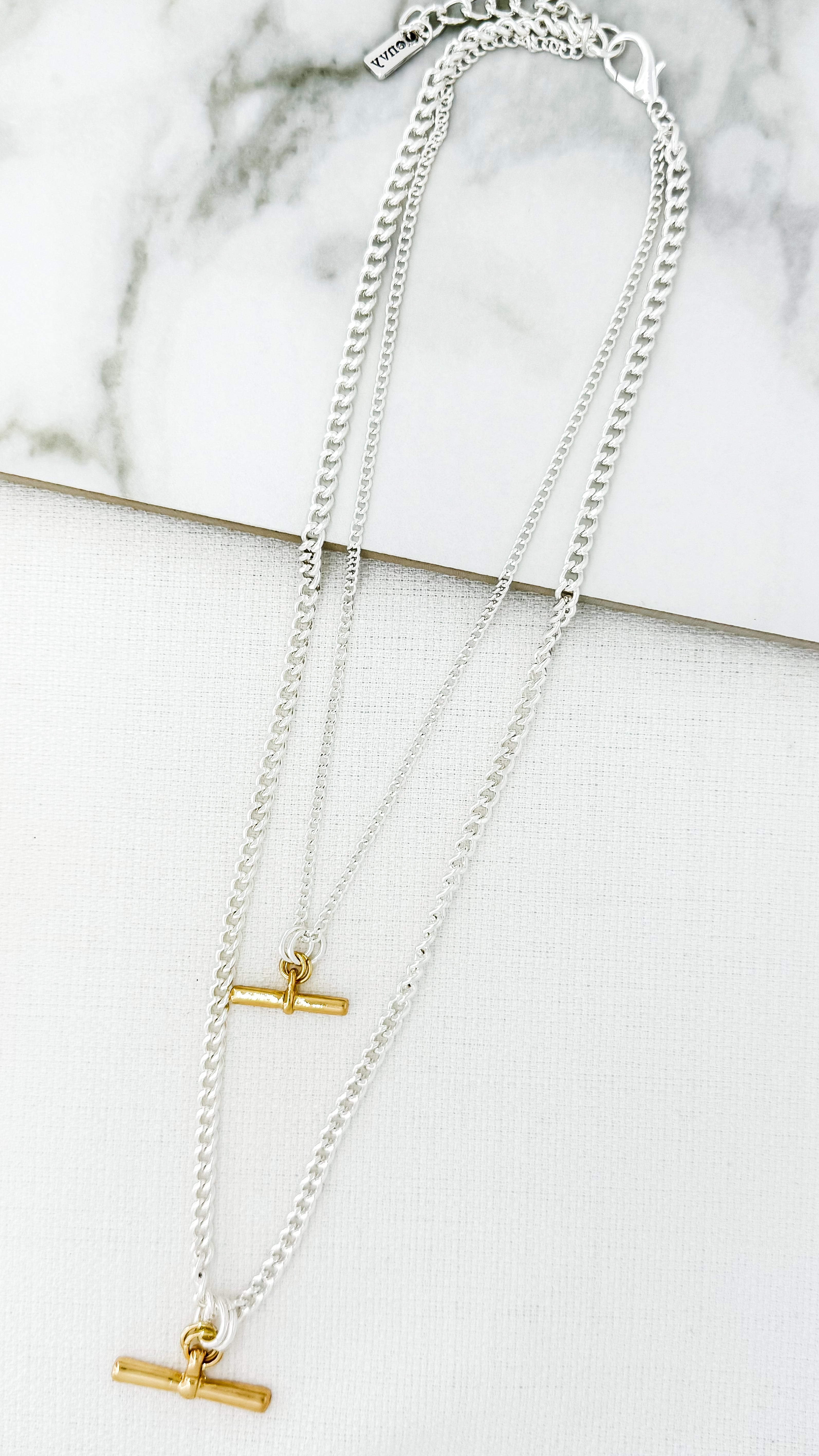 Long T-Bar Necklace - Silver/Gold