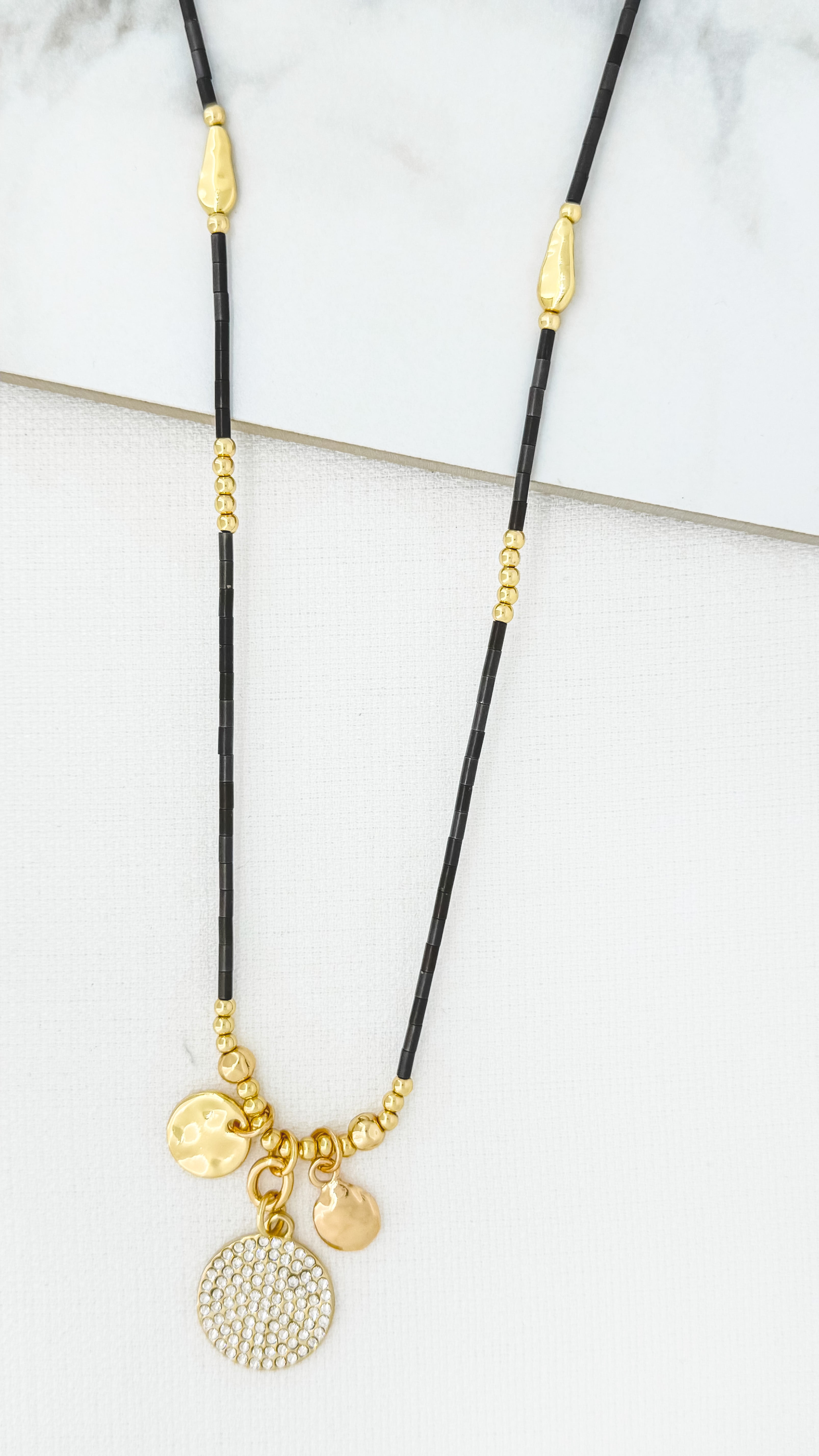 Long Disc Necklace - Gold/Black