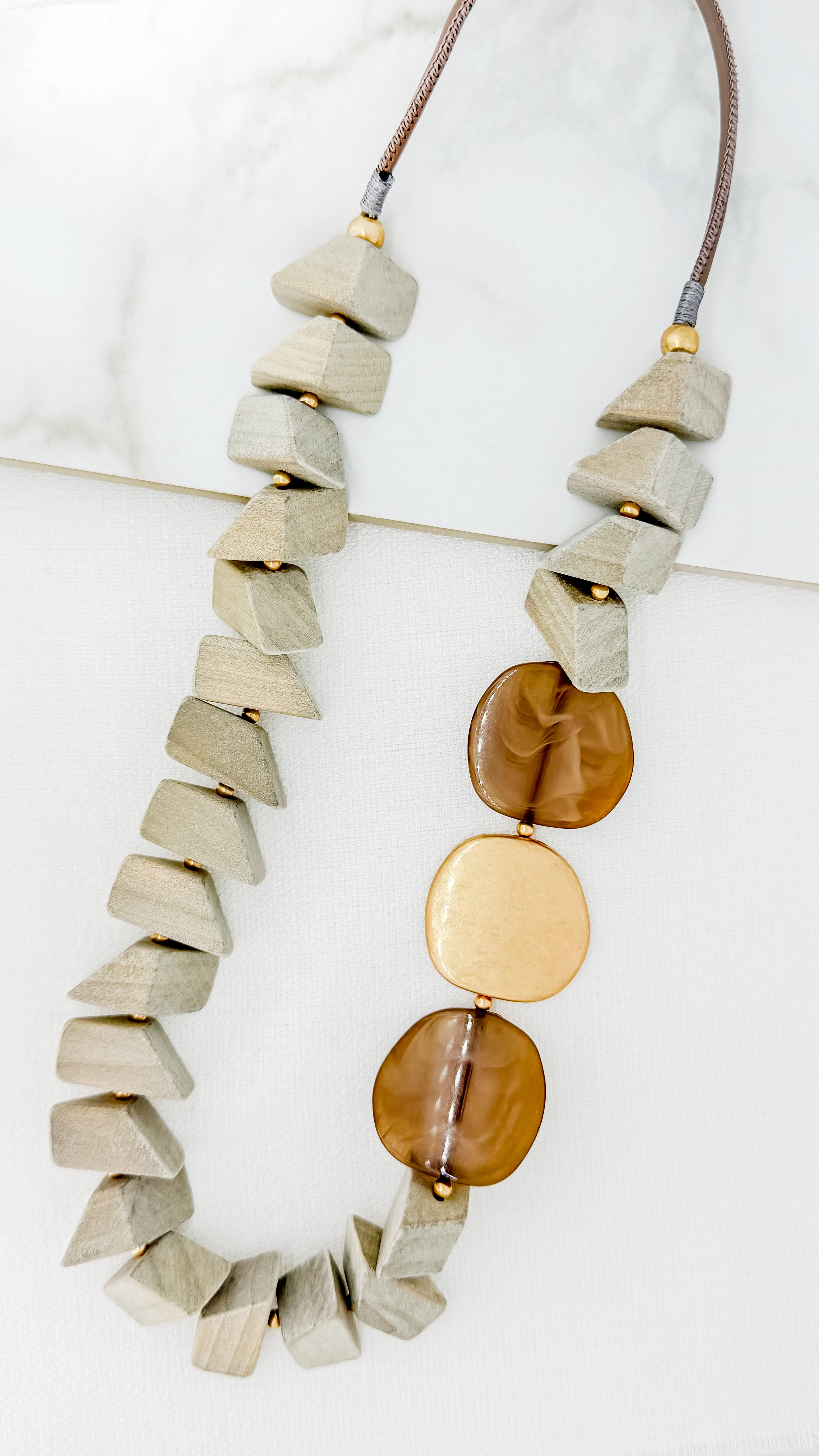 Long Beaded Necklace - Grey