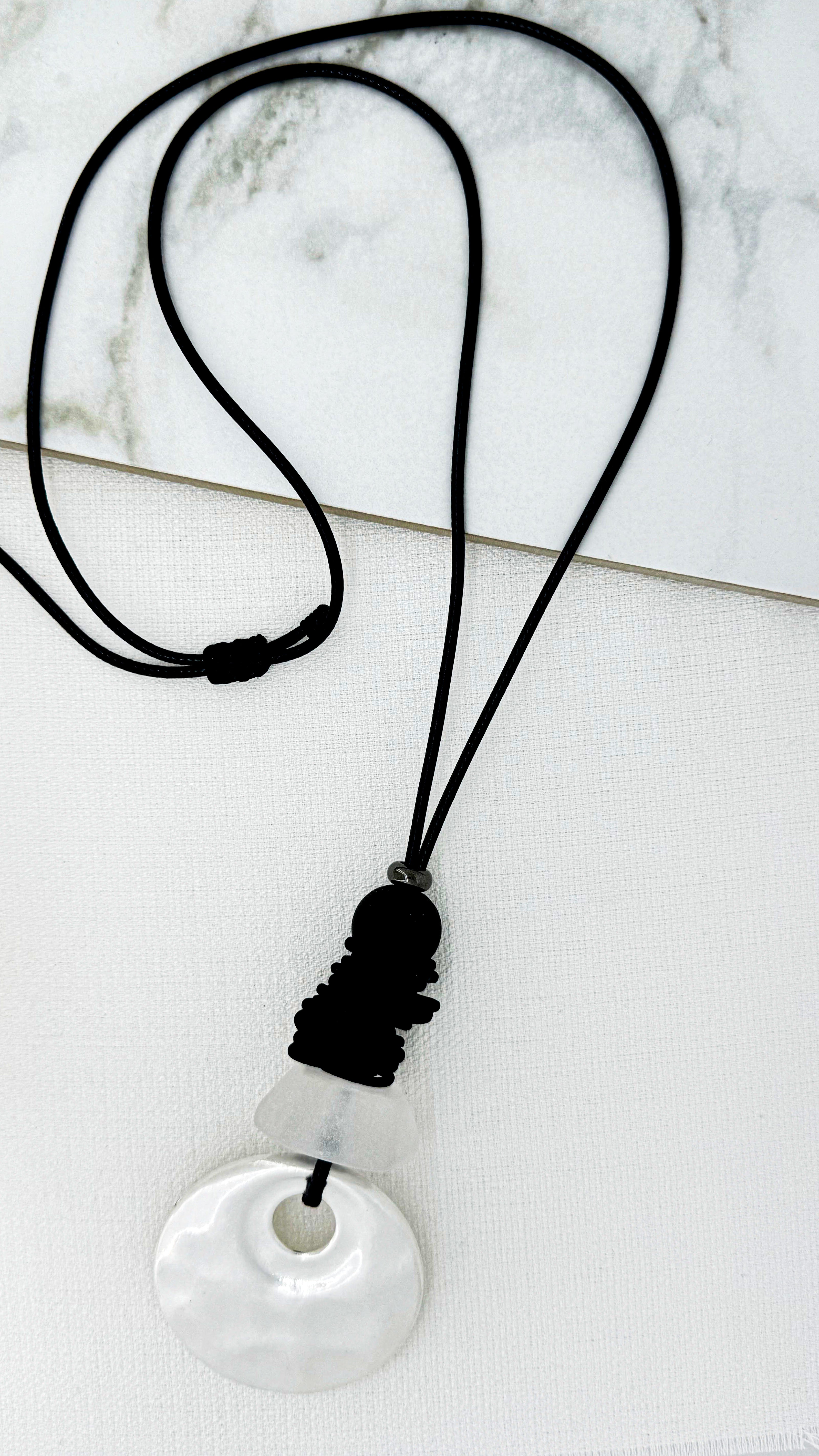 Long Large Disc Necklace - Silver