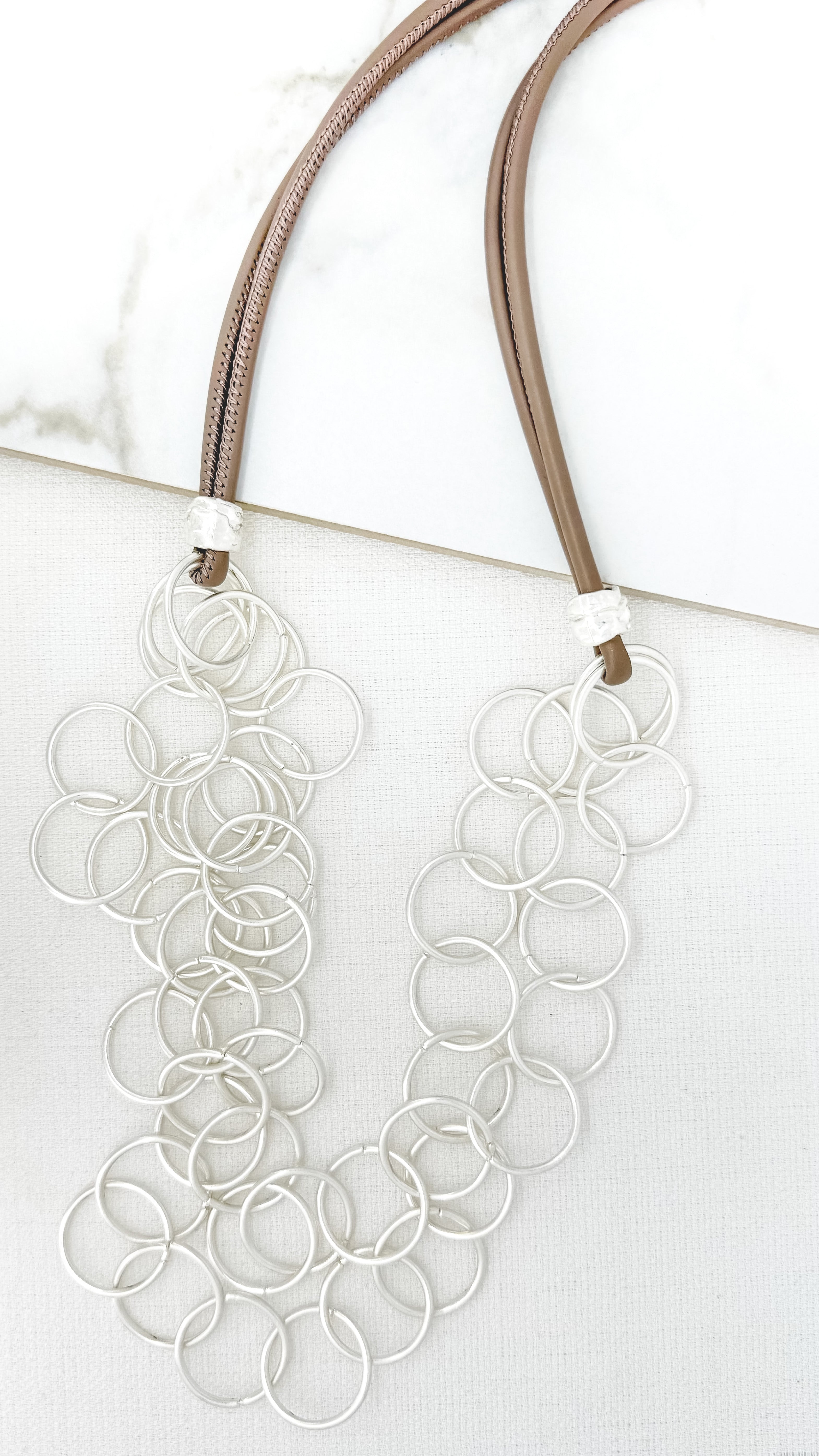 Long Multi Circle Necklace - Silver