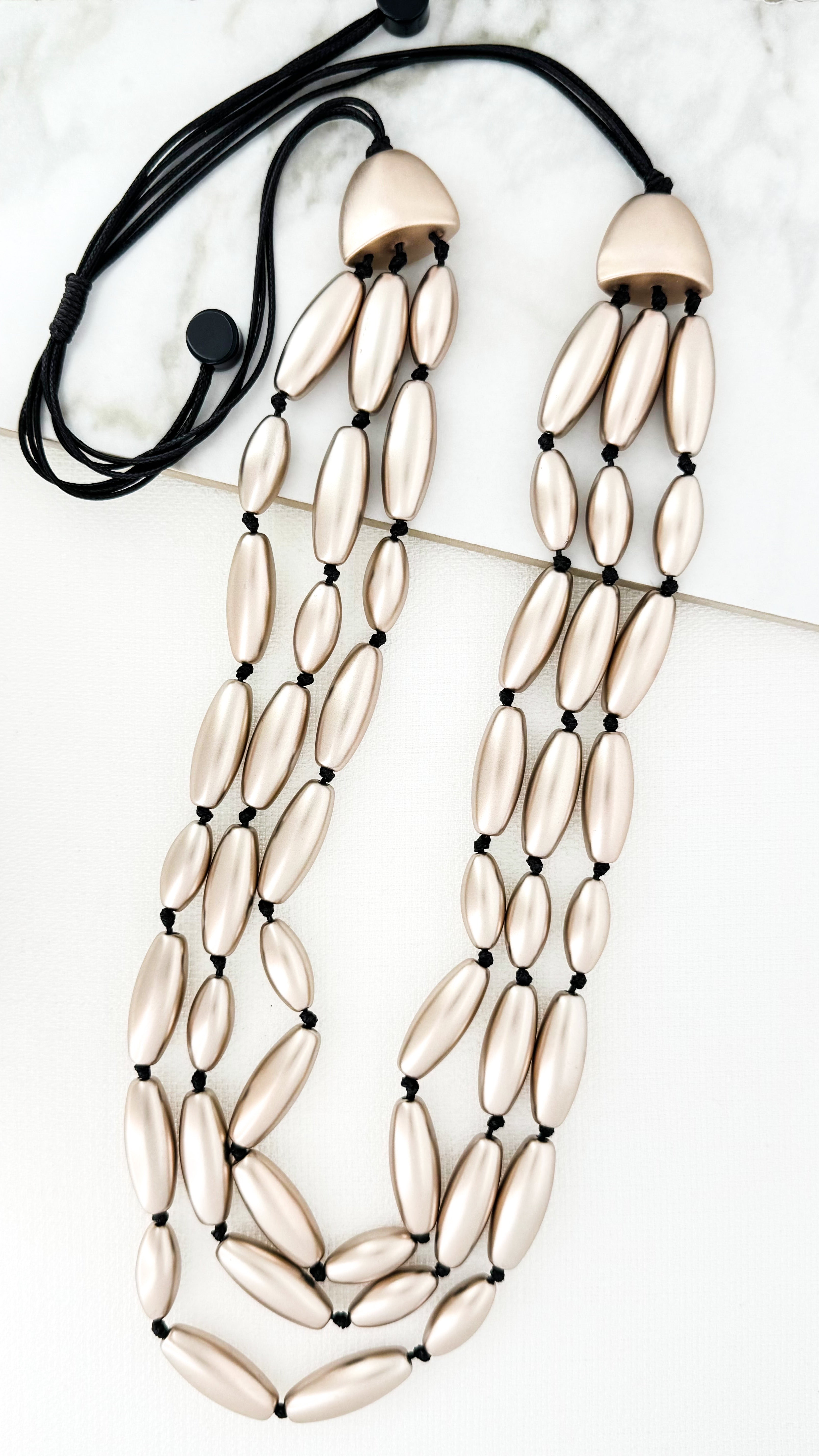 Long Beaded Necklace - Silver