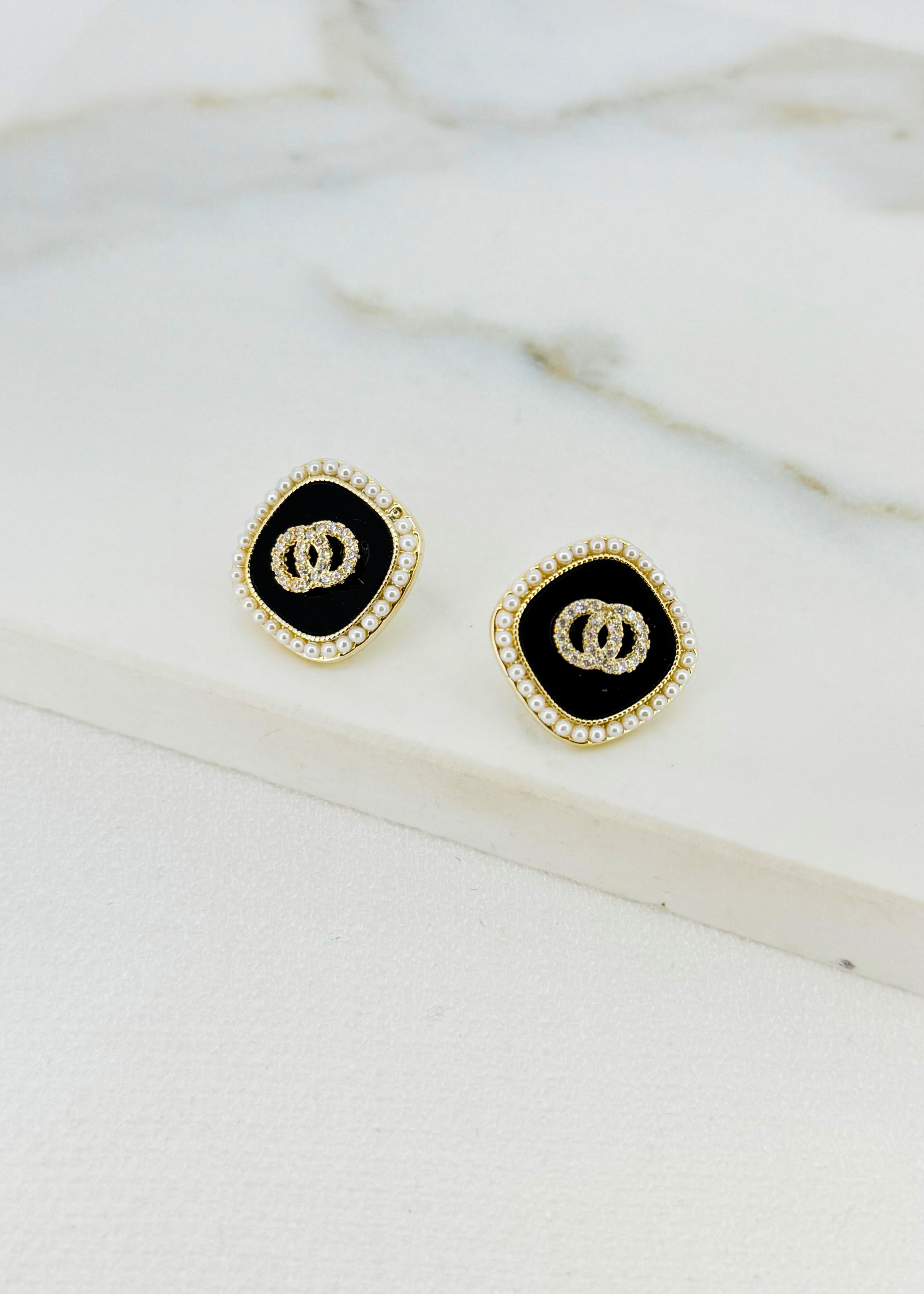 Square Earrings - Black/Gold