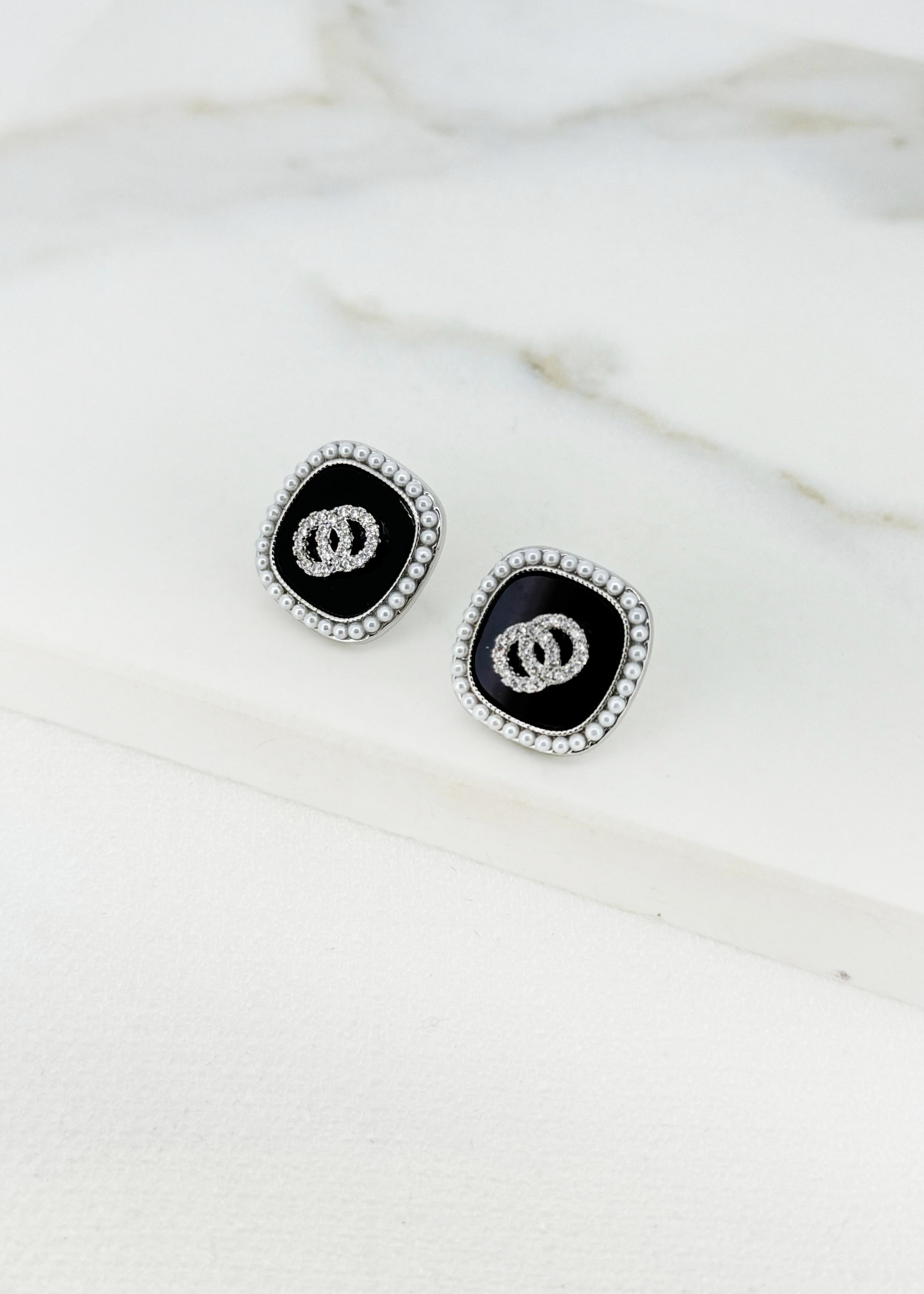 Square Earrings - Black/Silver