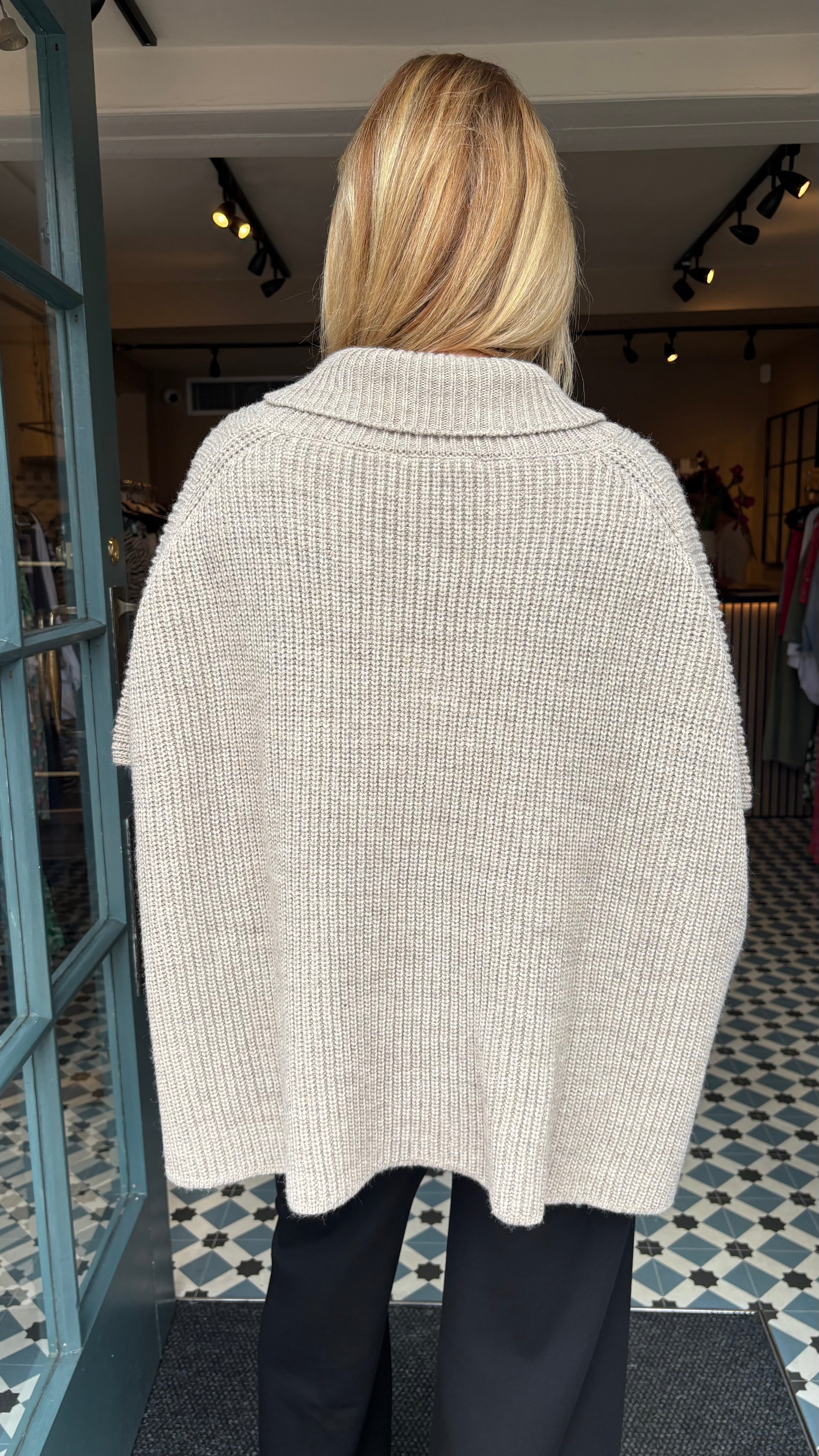 Ribbed Poncho - Taupe