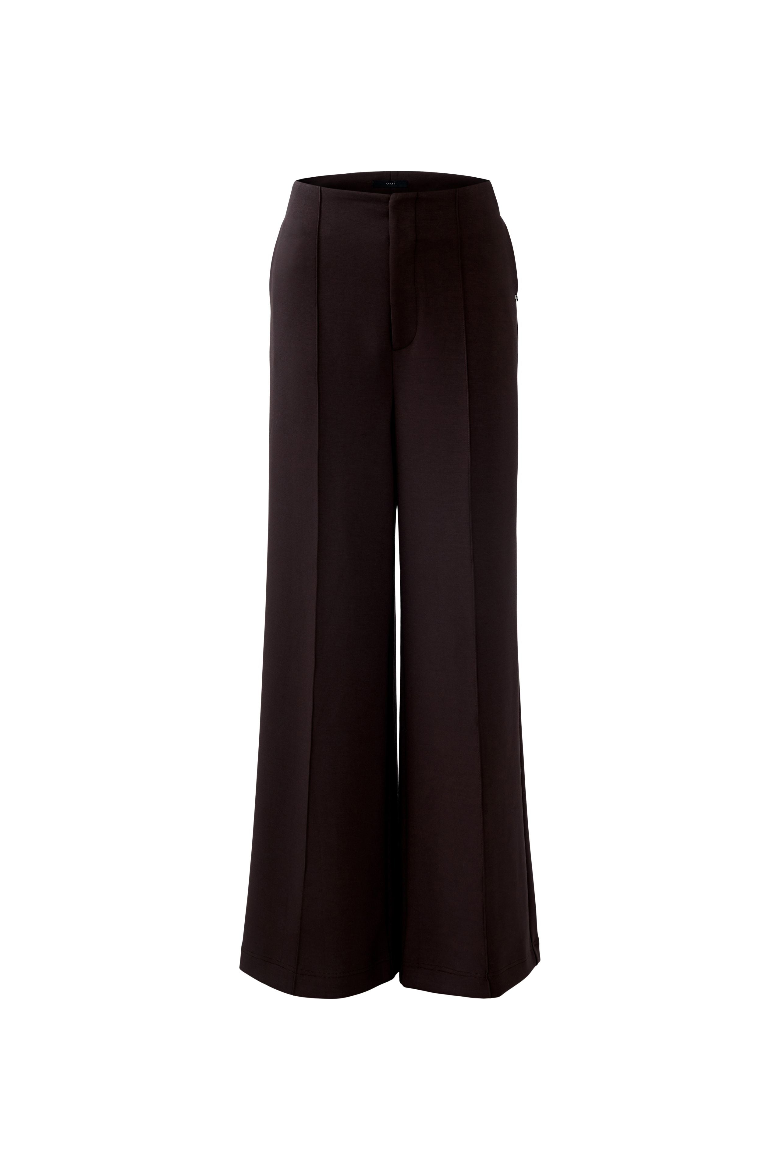 Wide Leg Piped Trousers - Chocolate