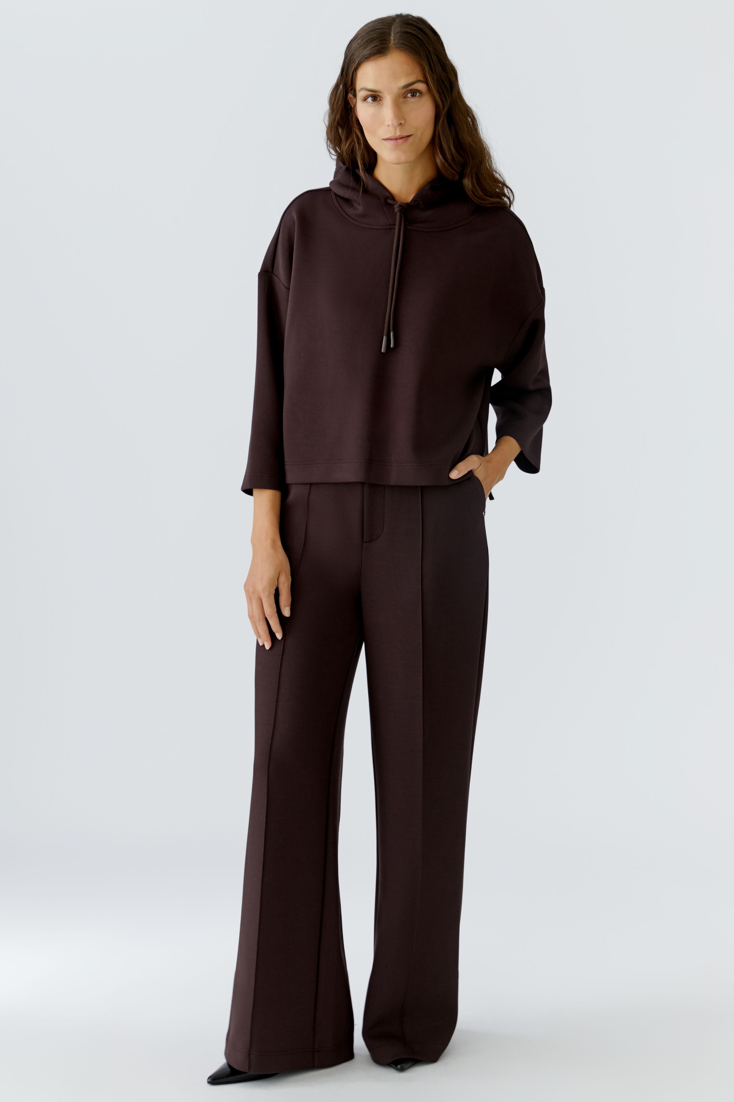 Wide Leg Piped Trousers - Chocolate