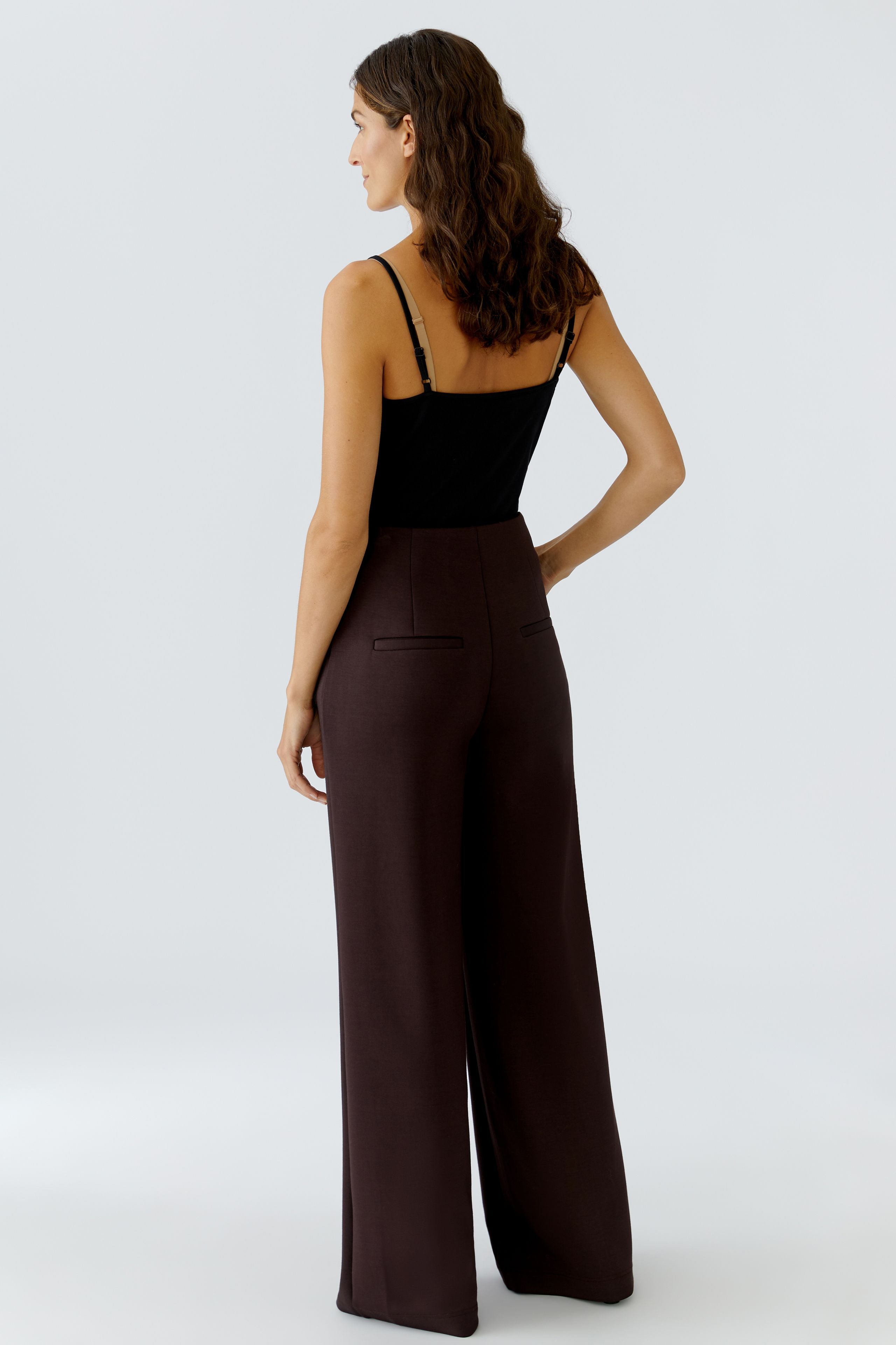 Wide Leg Piped Trousers - Chocolate