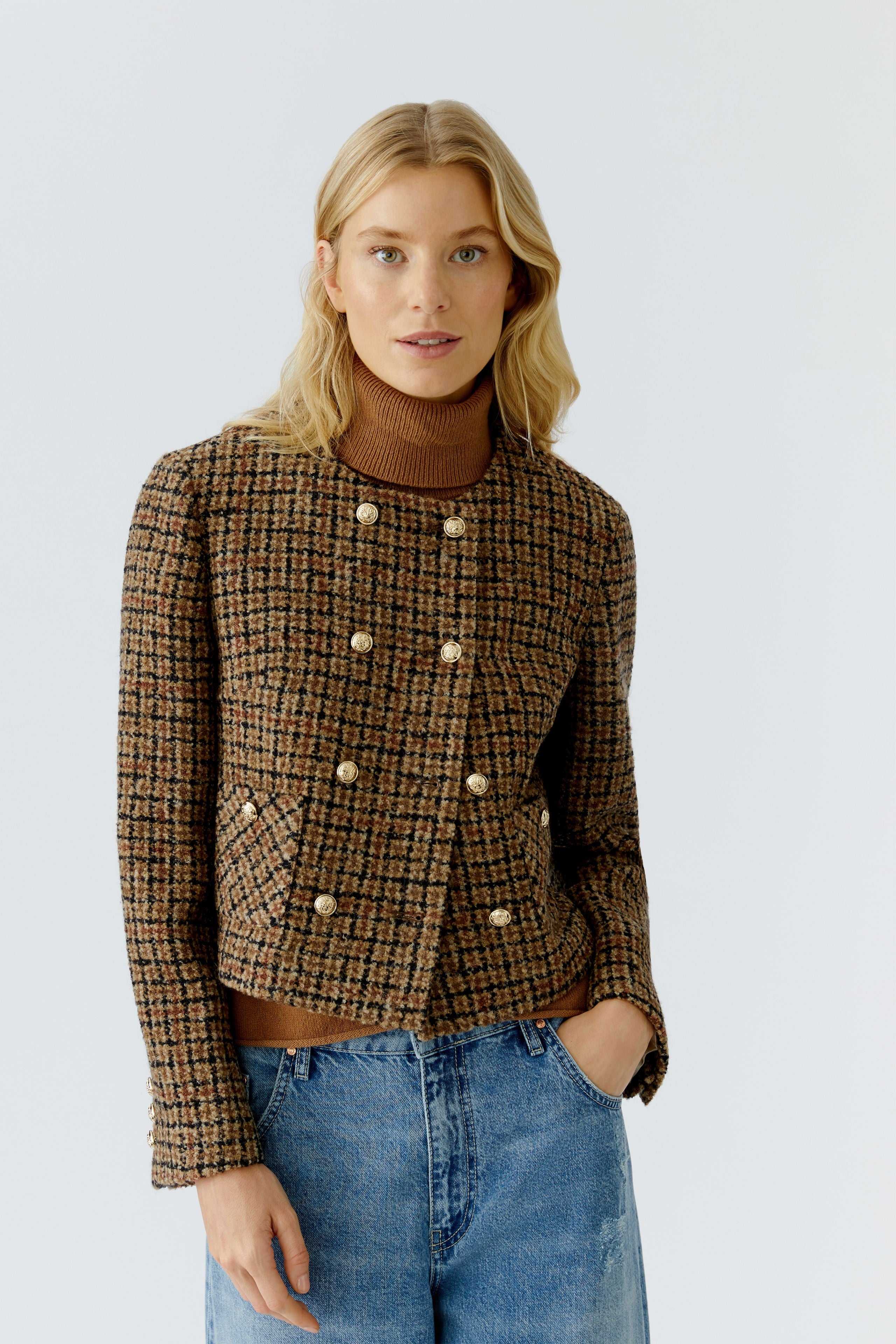 Tweed Cropped Jacket - Caramel/Black