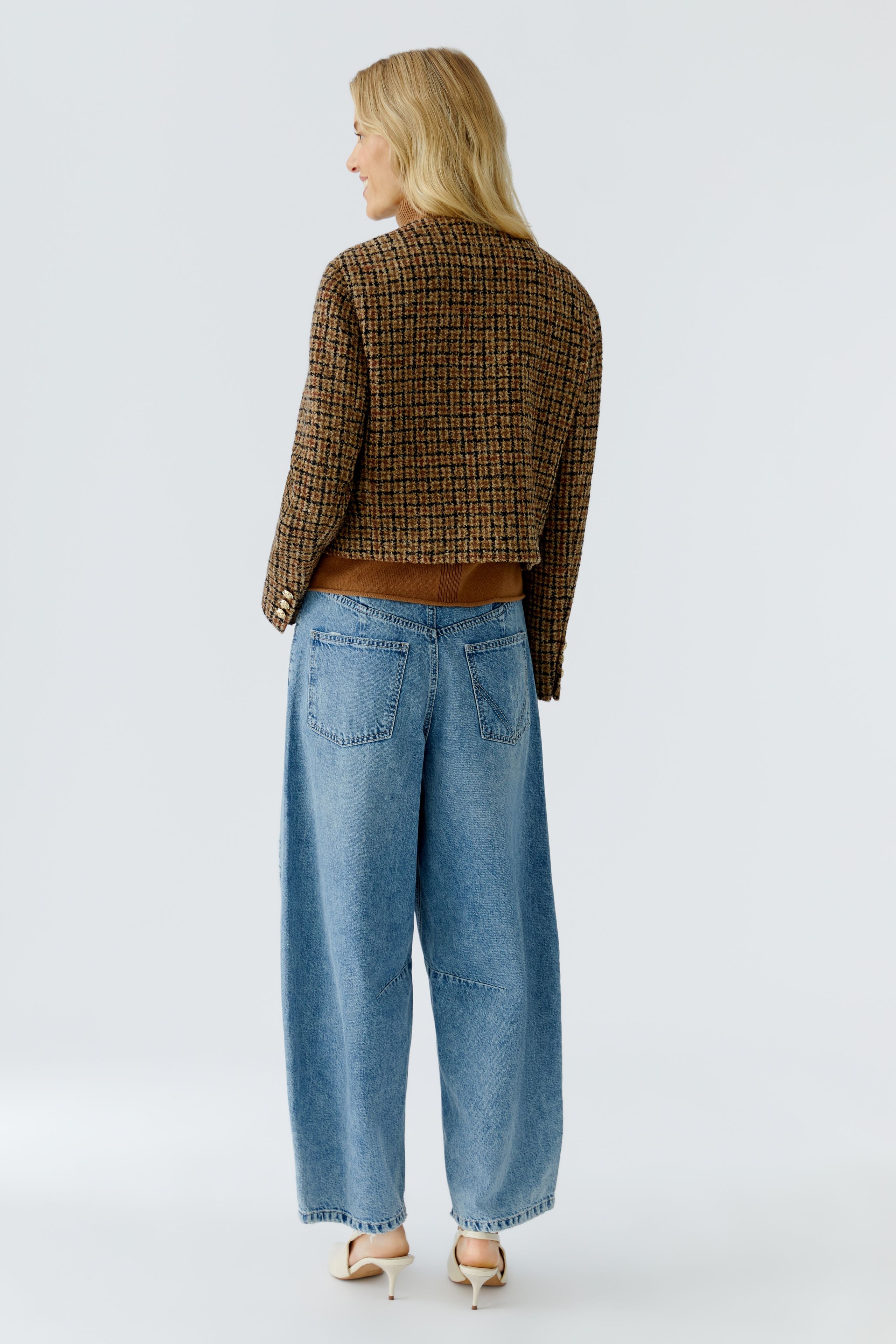 Tweed Cropped Jacket - Caramel/Black