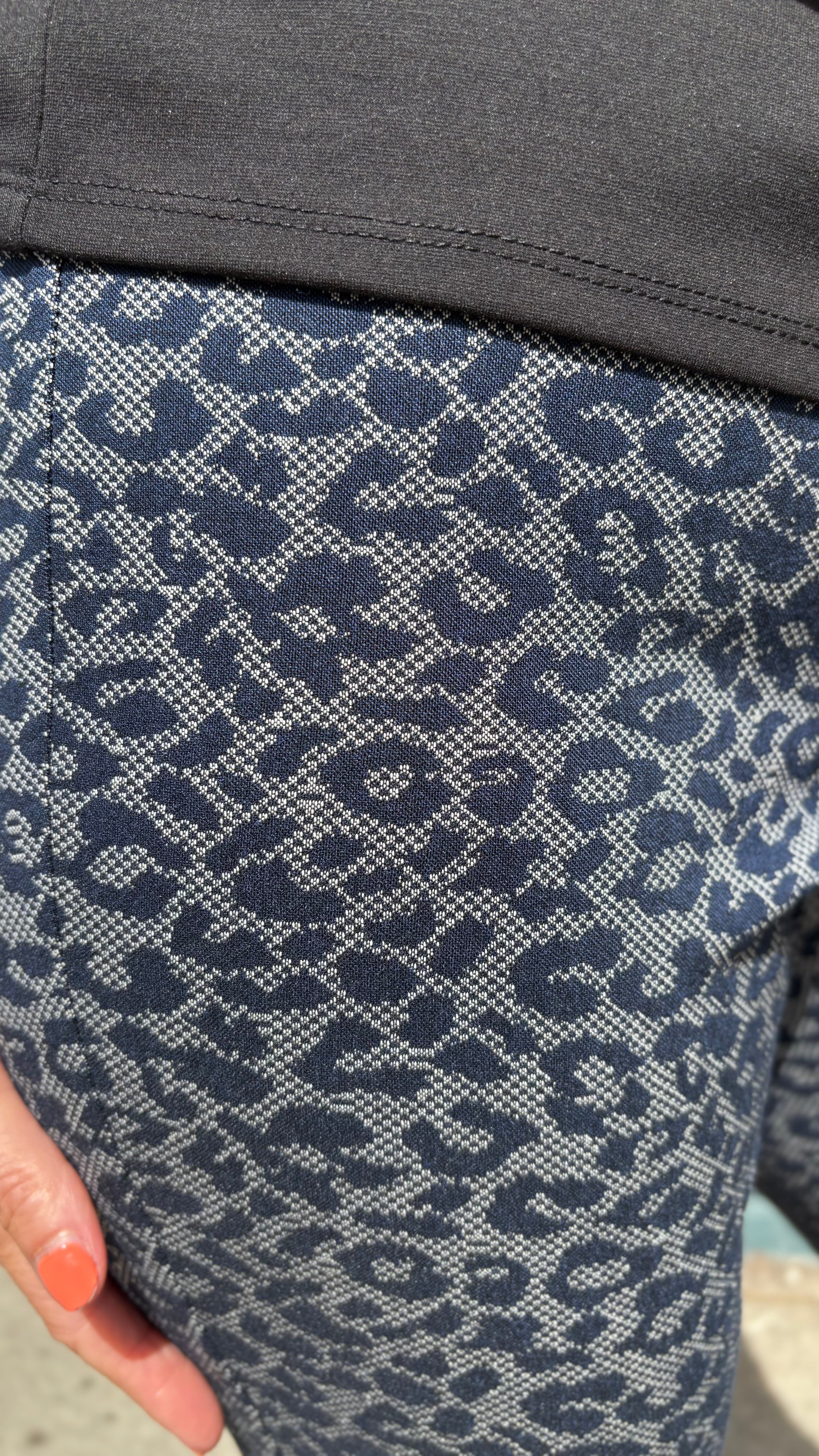 Animal Print Techno Ankle Grazer Trousers - Navy/Grey