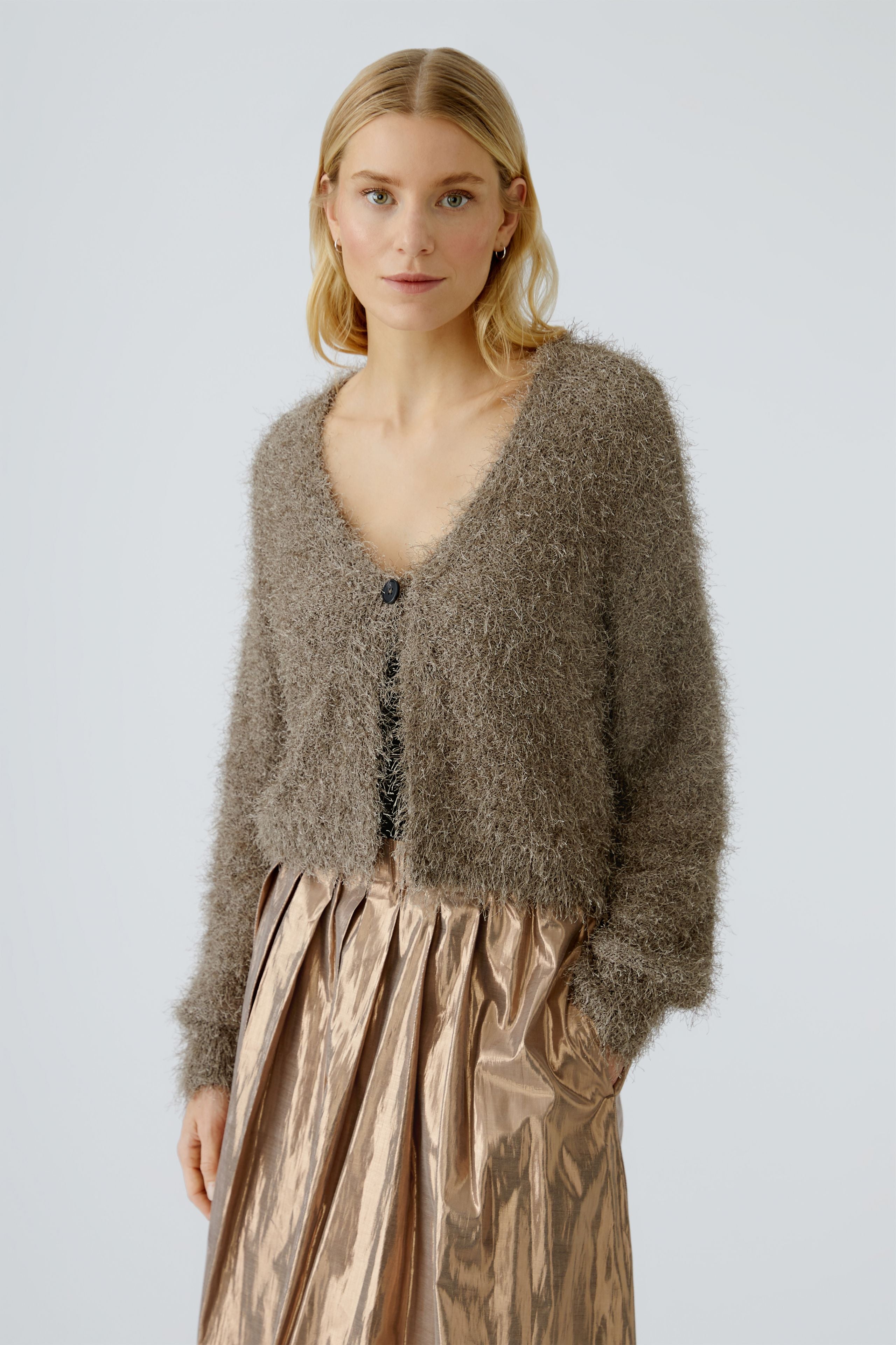 Fringed Knit Cardigan - Taupe