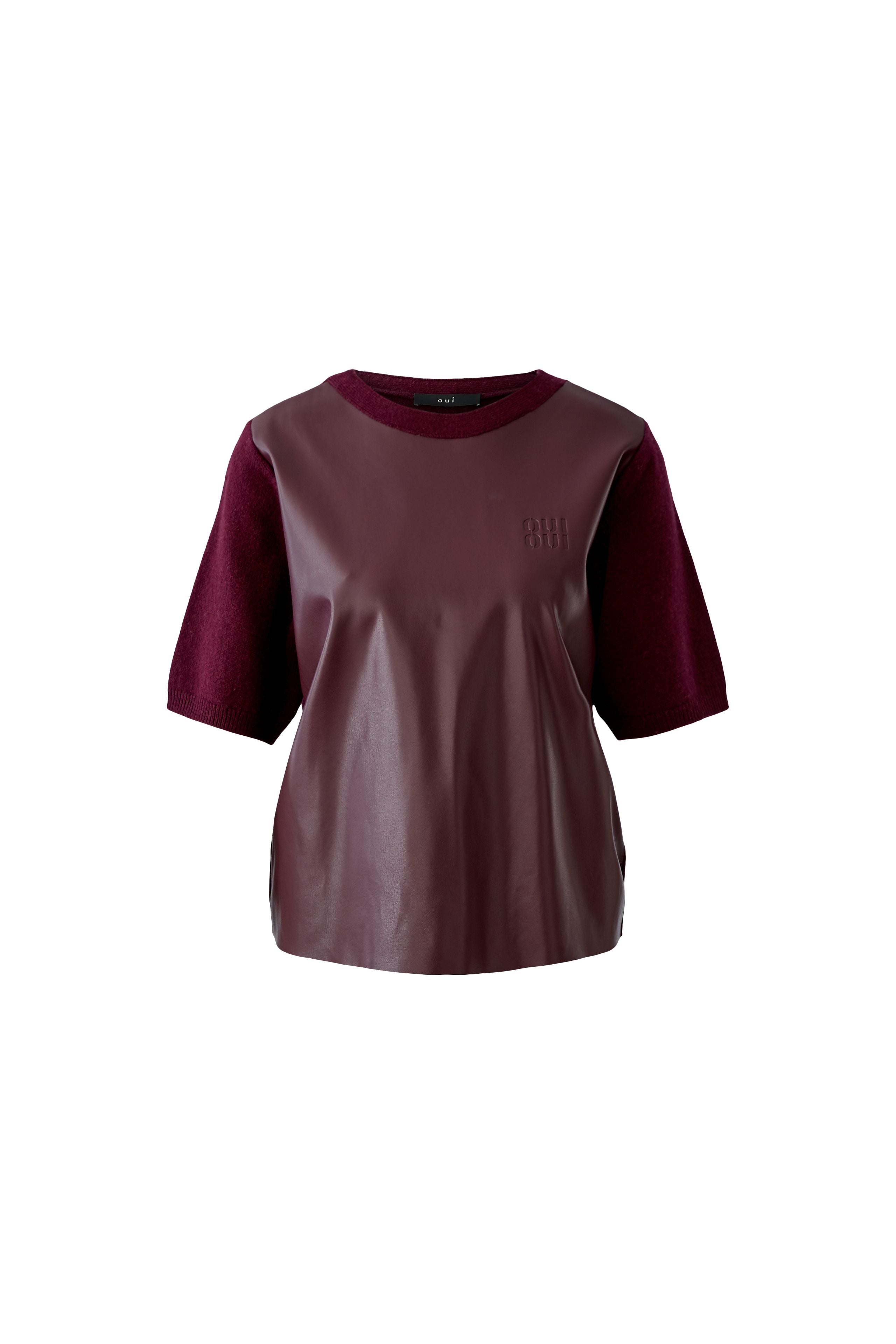 Faux Leather Front Top - Berry