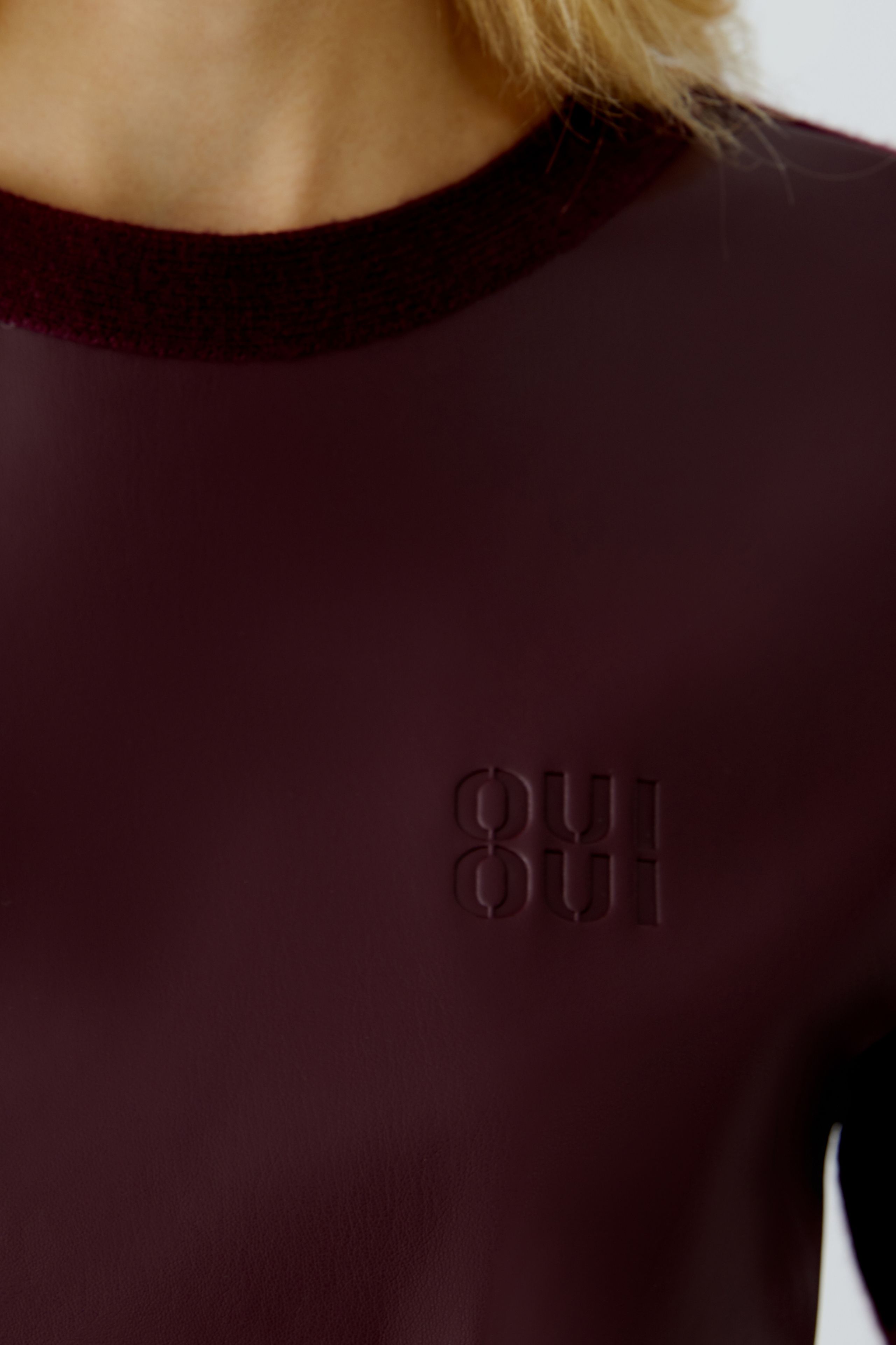 Faux Leather Front Top - Berry