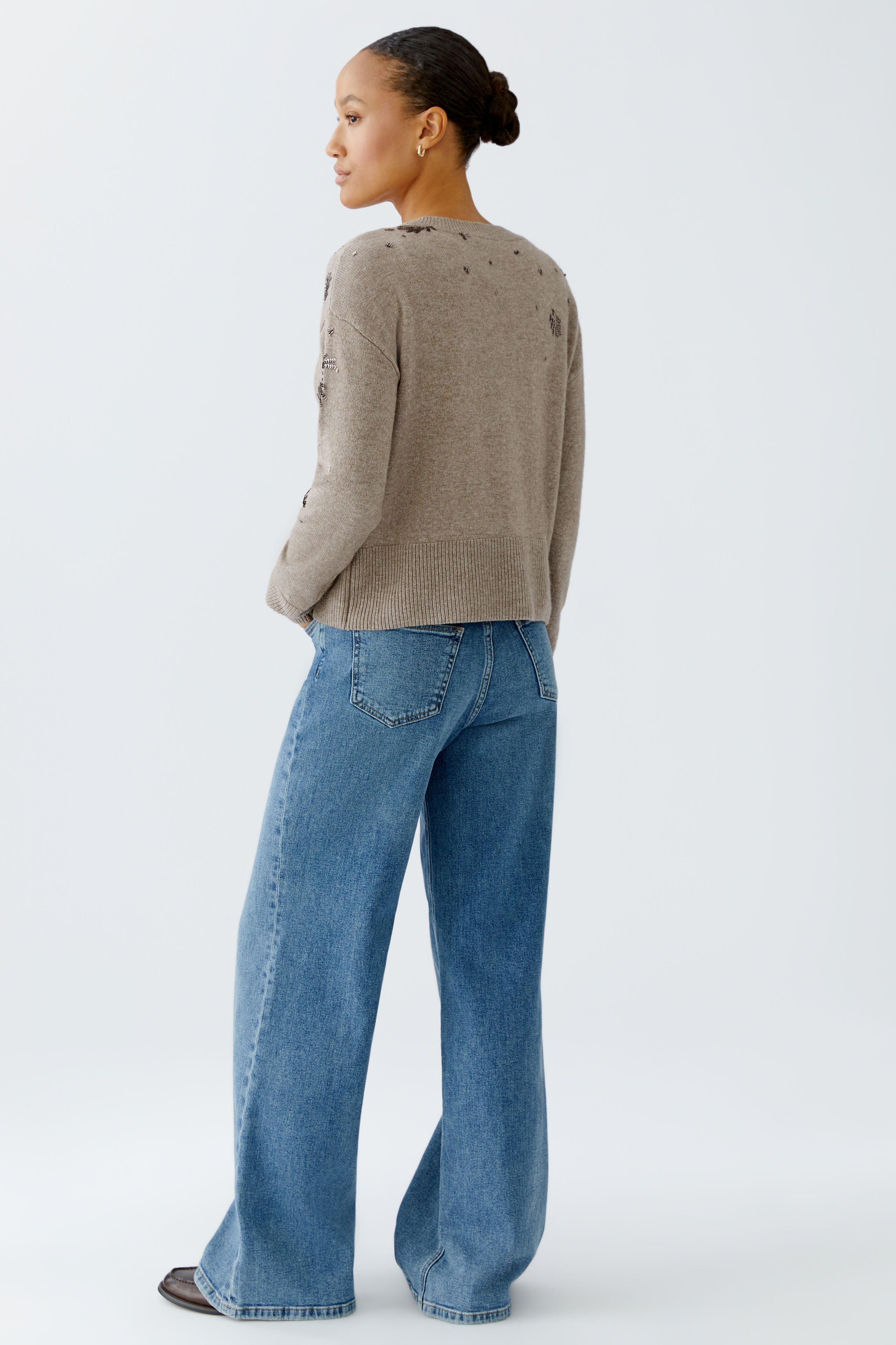 Sequin Motif Knit Jumper - Taupe