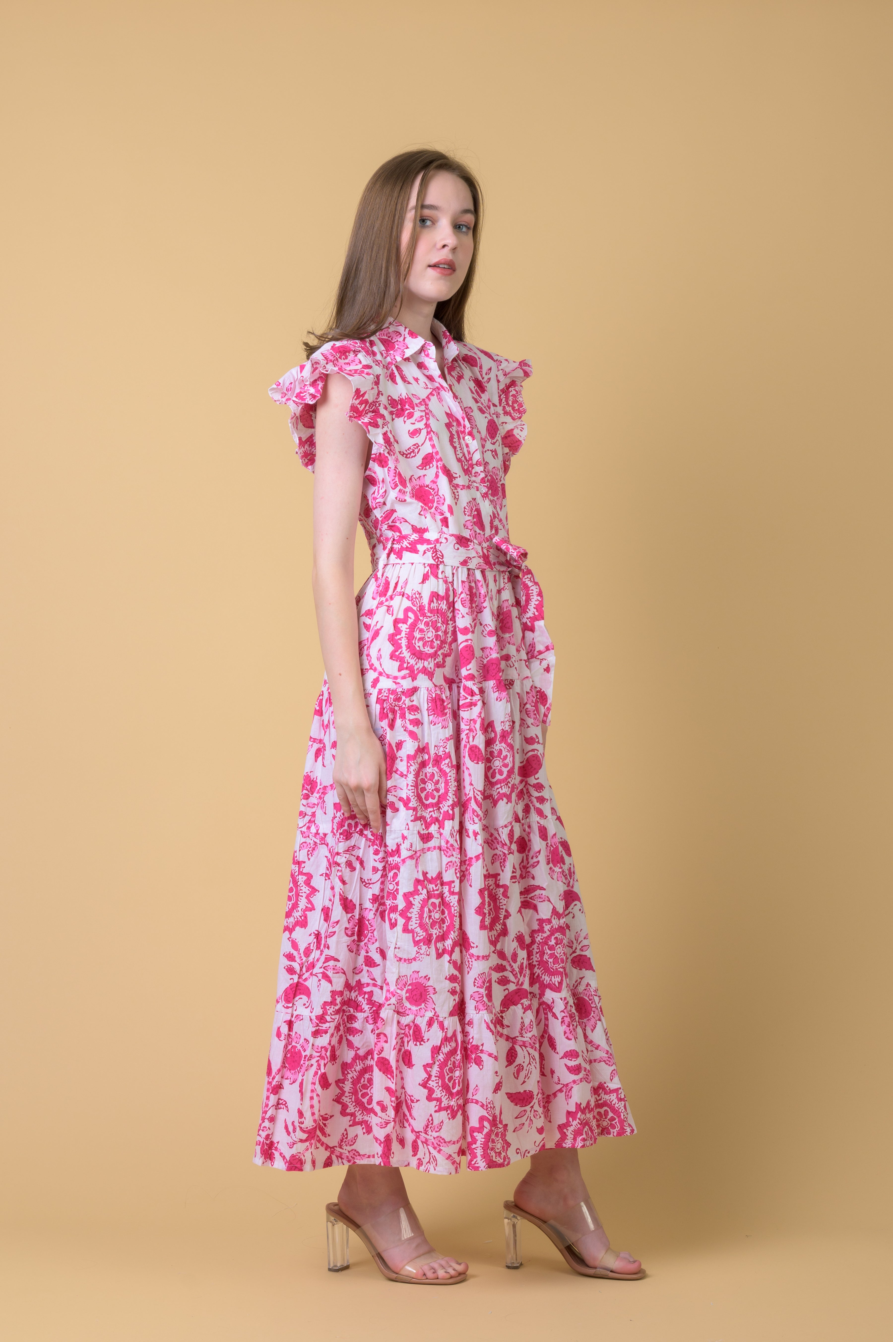 Long Beach Floral Shirt Dress - Pink/White