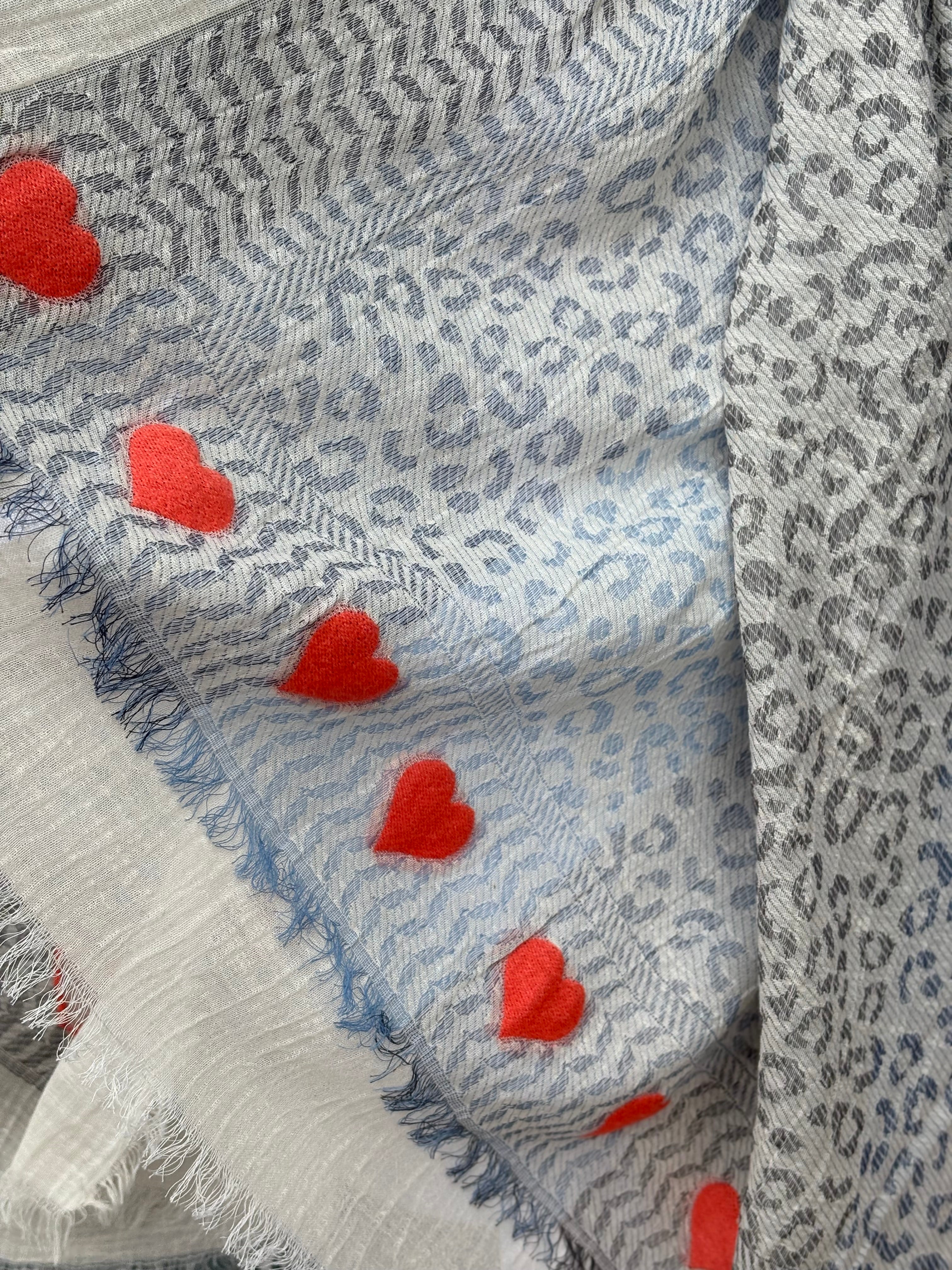 Scarf - Blue /Coral Heart