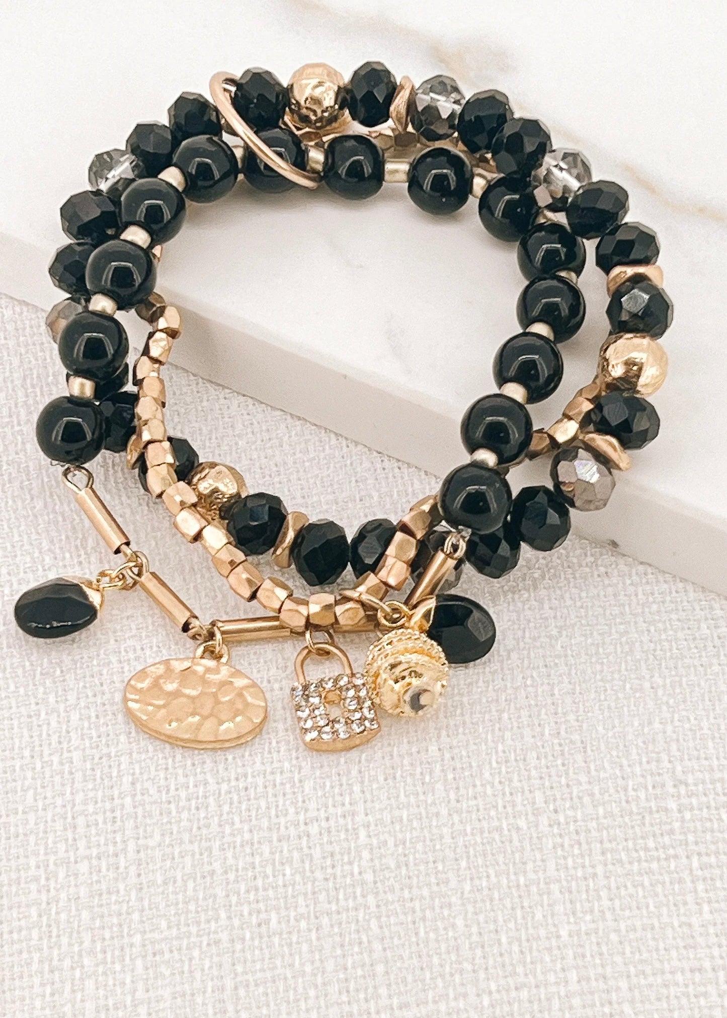 Black Charm Bracelet - Gold