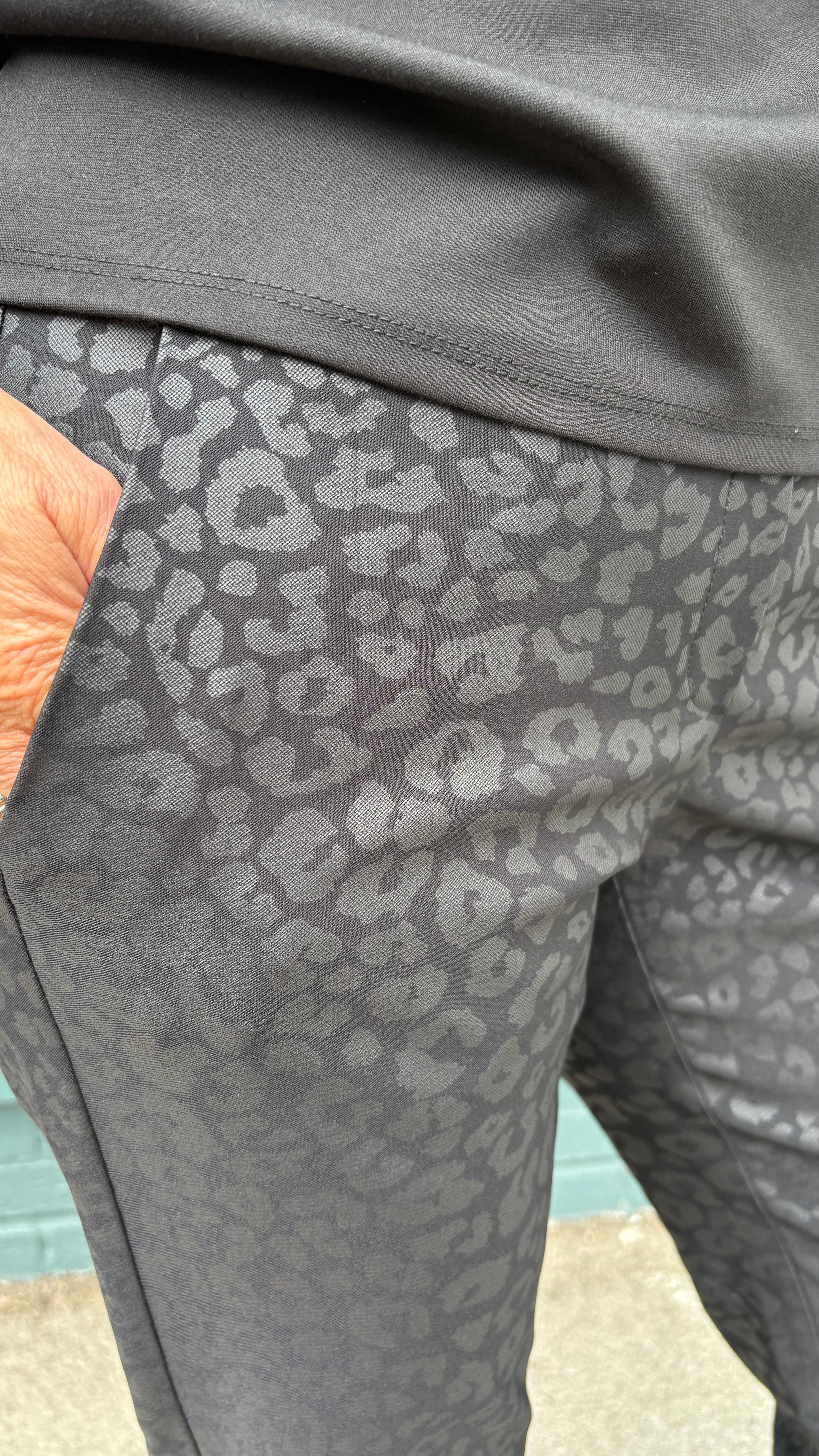 Animal Print Techno Trouser - Black