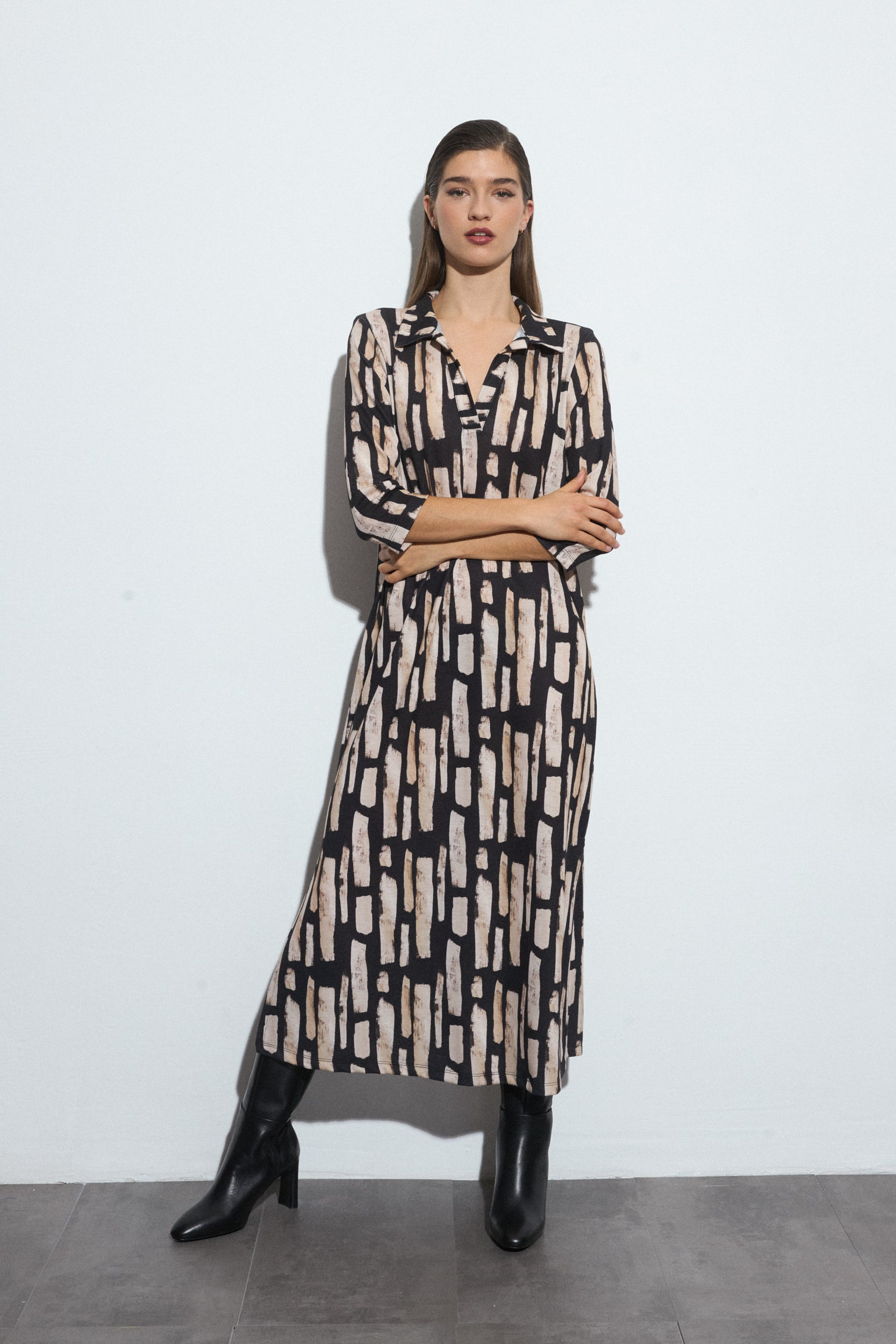 Drusilla Midi Dress - Black/Stone