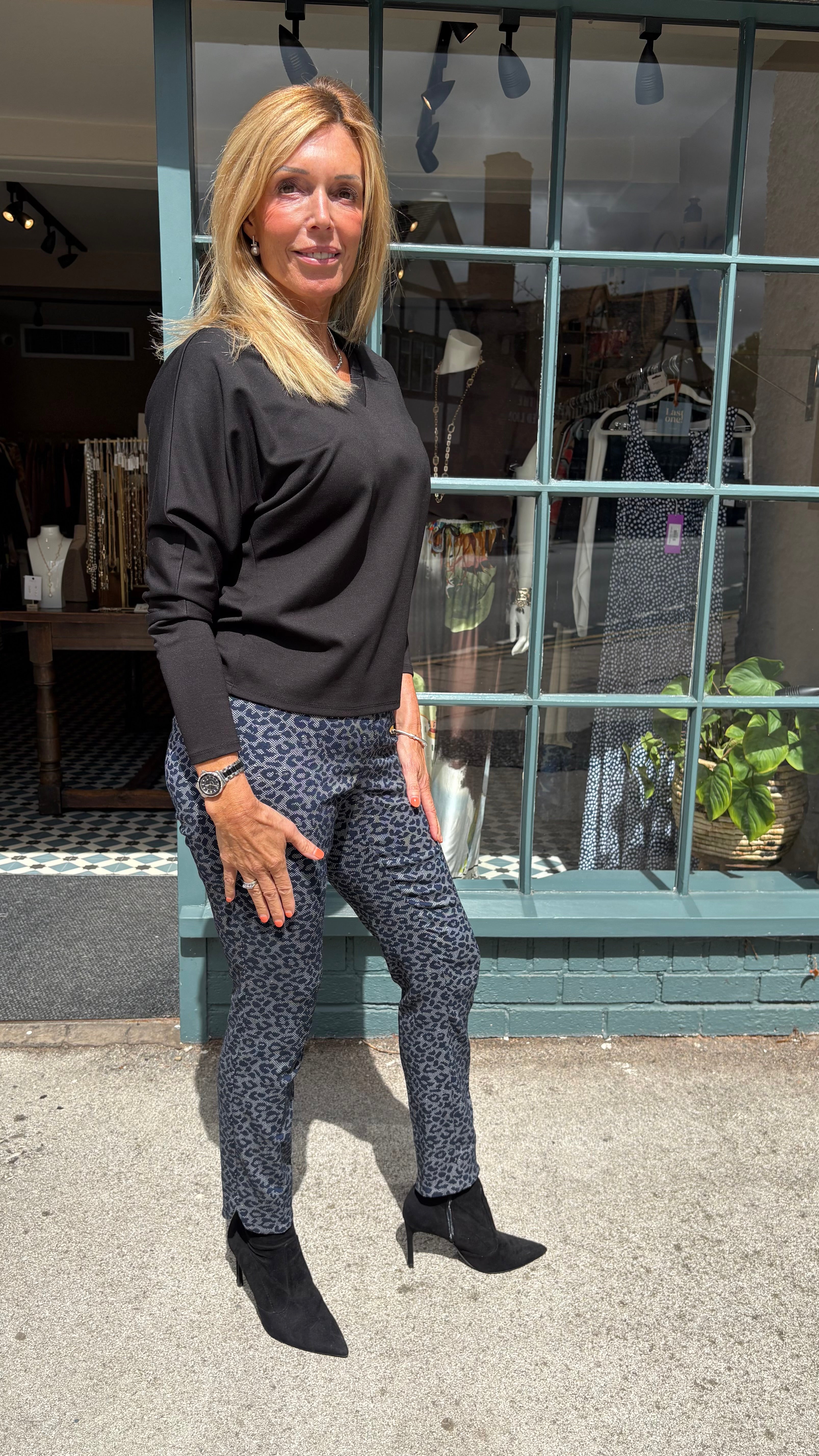 Animal Print Techno Ankle Grazer Trousers - Navy/Grey