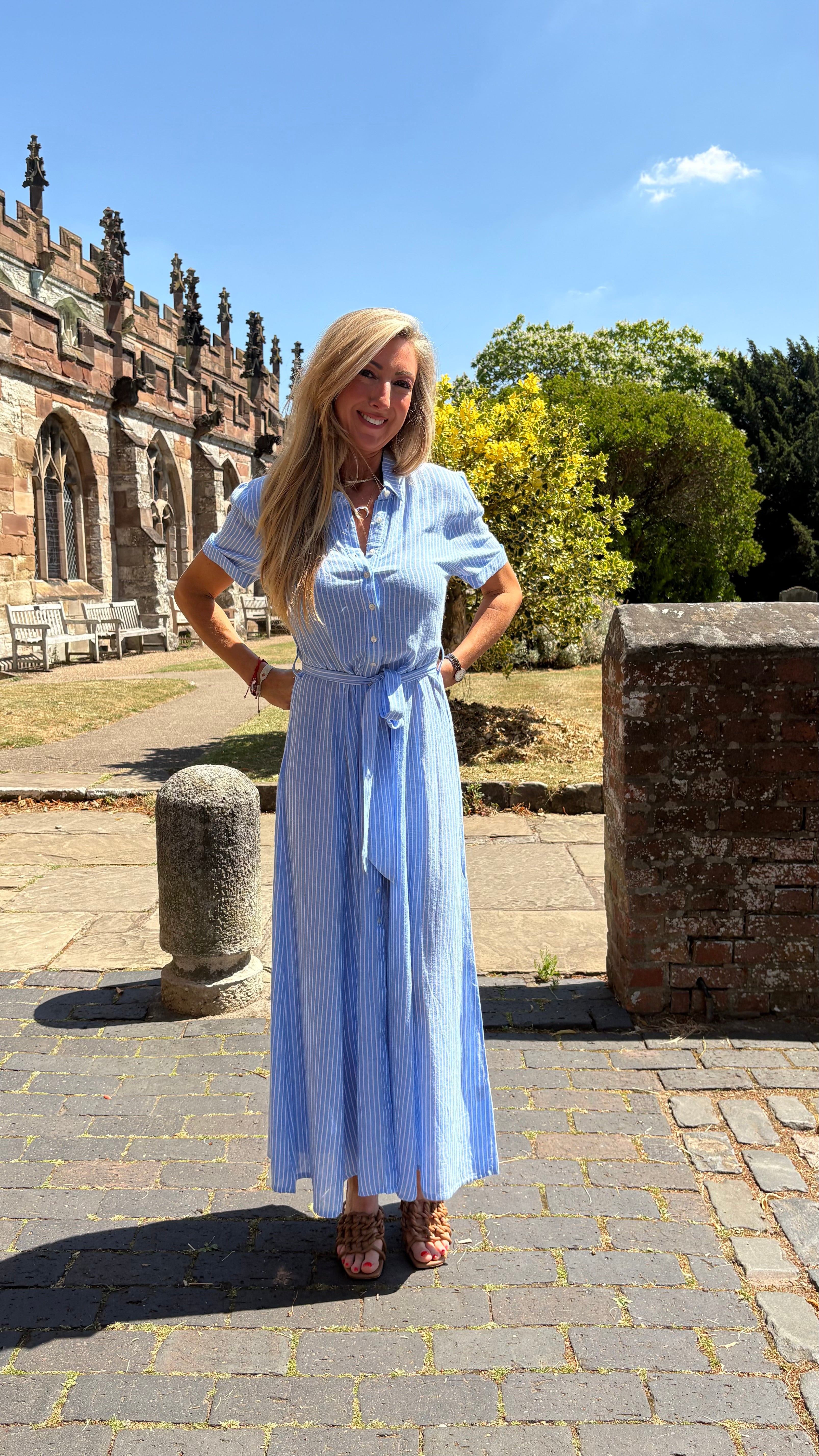 Eline Pinstripe Dress - Light Blue