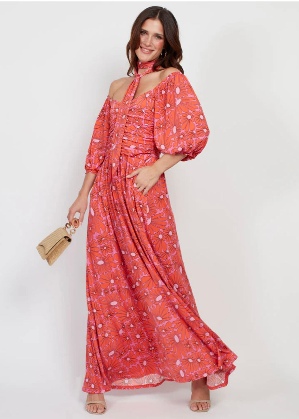Bardot Maxi Dress - Daisy Pink